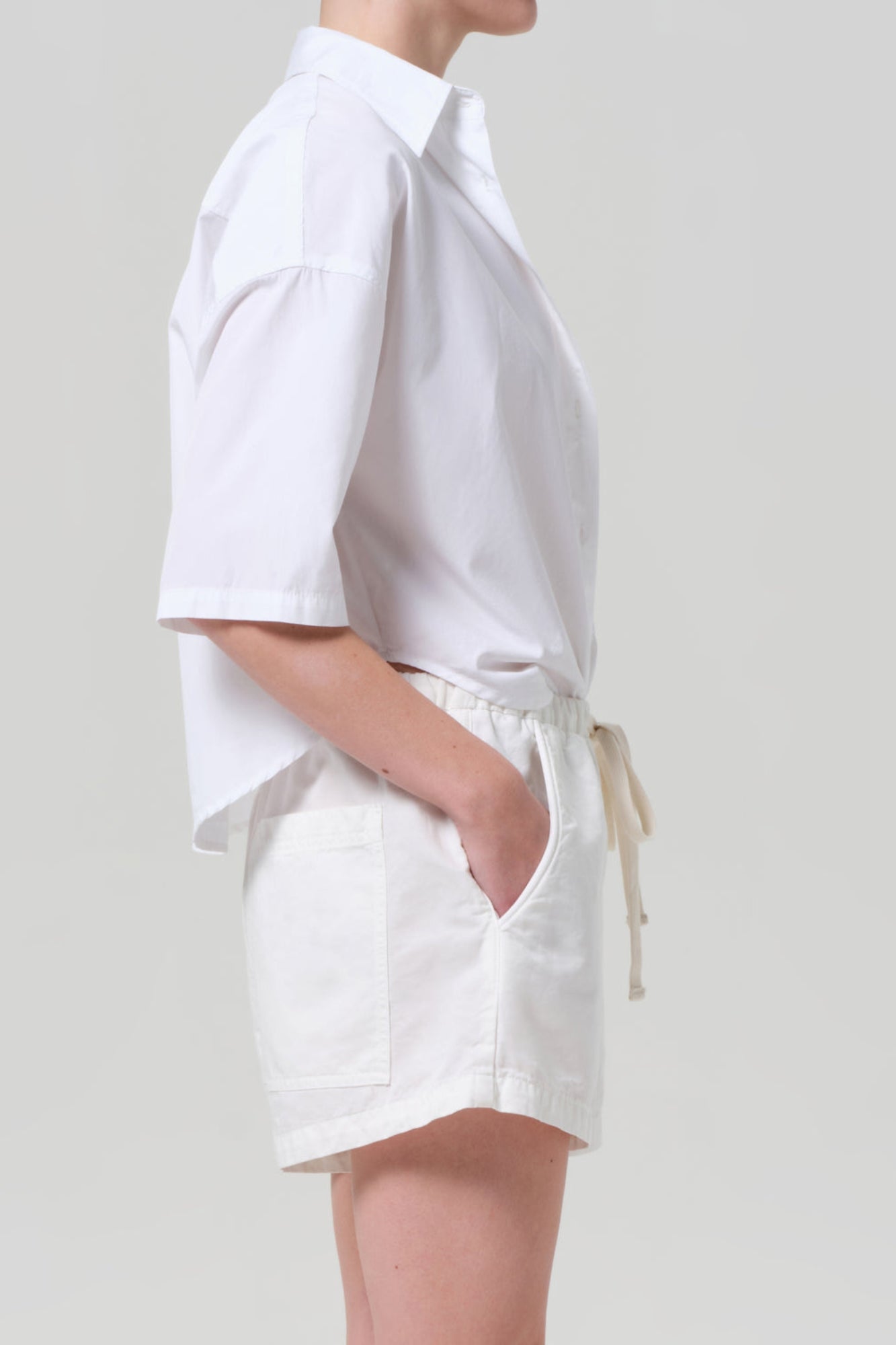 FRANCES CROPPED CAPE BUTTON UP OPTIC WHITE