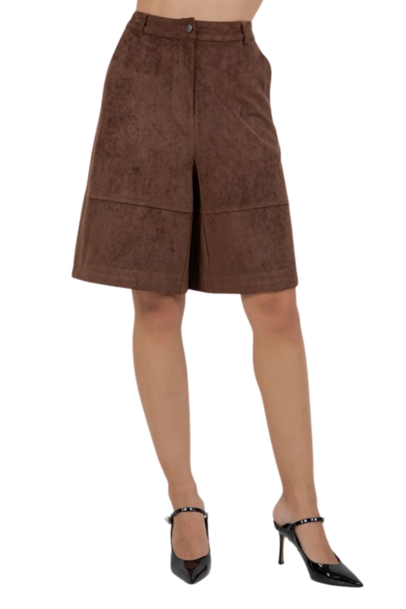KNEE LENGTH BERMUDA BROWN SUEDE SHORTS