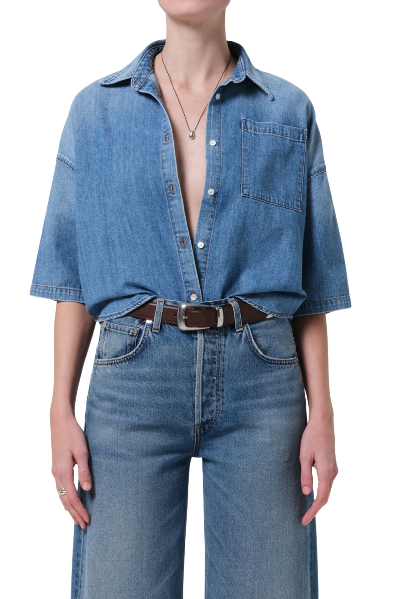 FRANCES CROPPED CAPE BUTTON UP IN SKYLAND