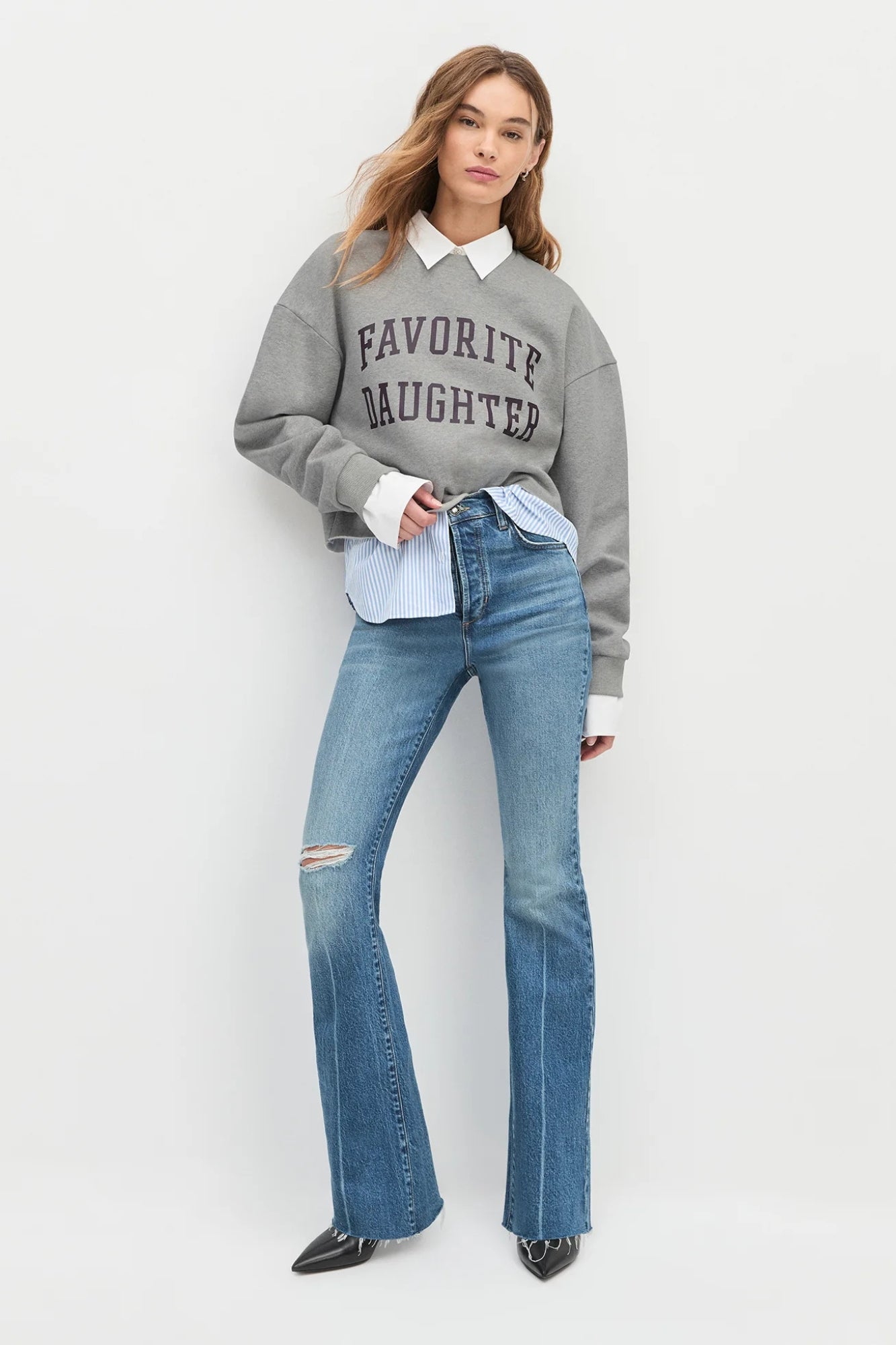 CROPPED COLLEGIATE HEATHER GREY SWEATSHIRT