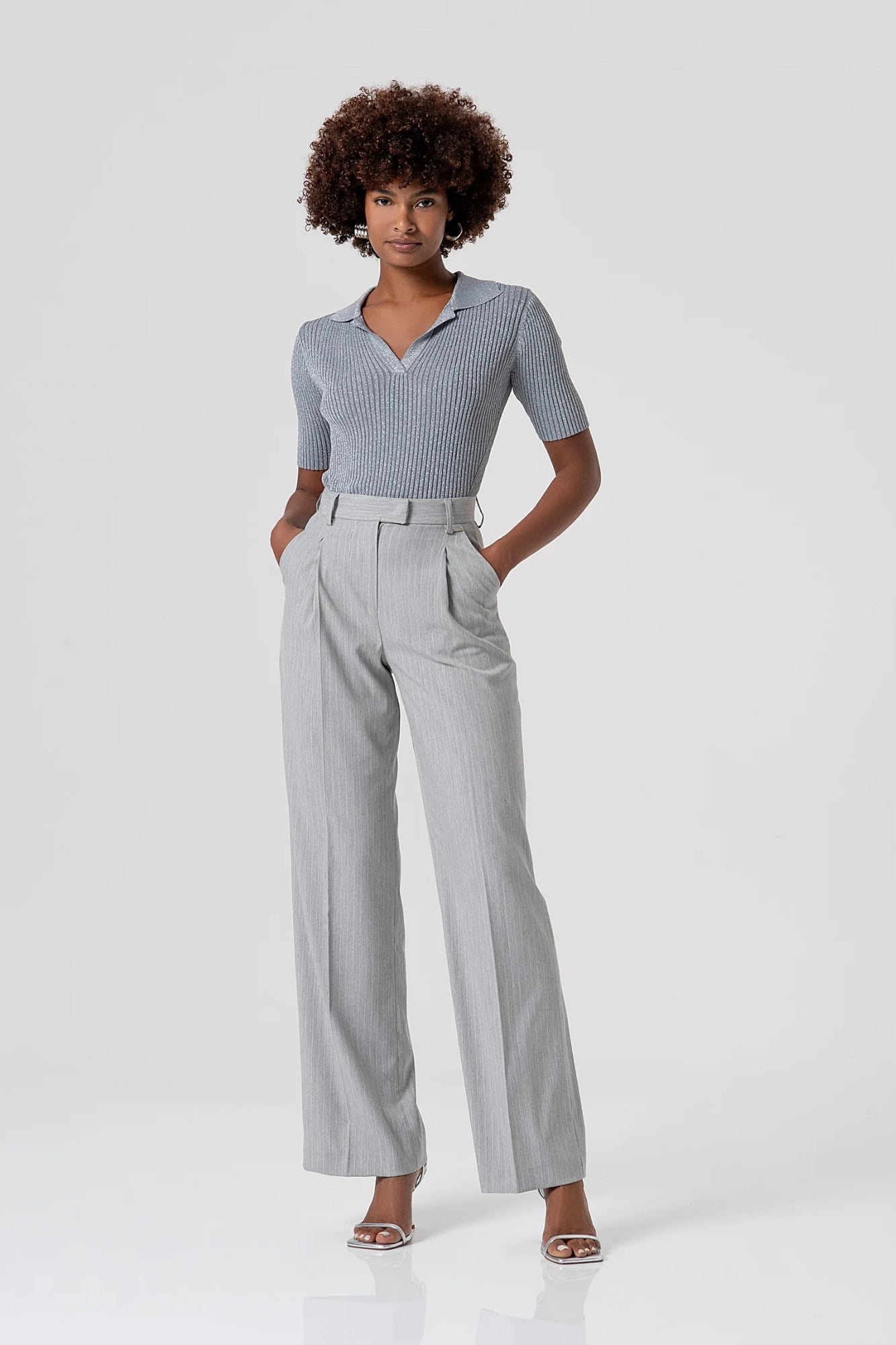 PALAZZO PANT FLARE WITH PINSTRIPED PATTERN