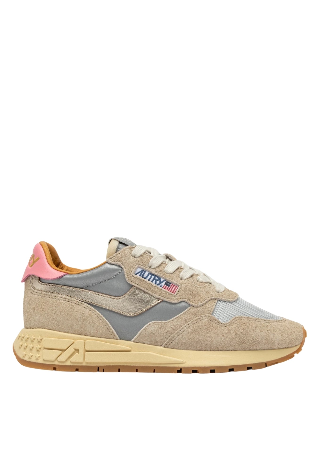 REELWIND LOW SNEAKERS IN SILVER PLATINUM REFLECTIVE NYLON AND SUEDE