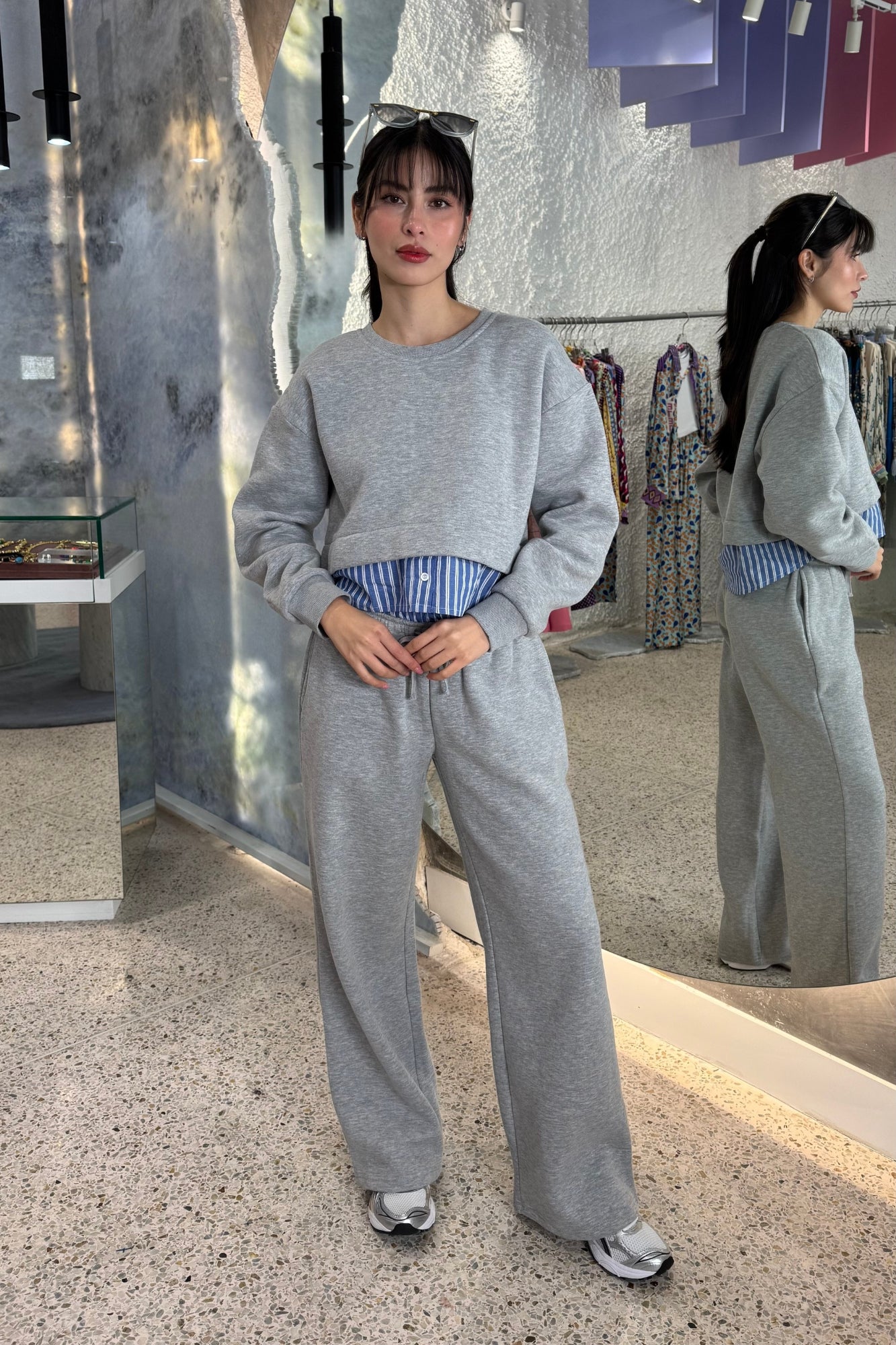 POPLIN GRAY AND WHITE SET