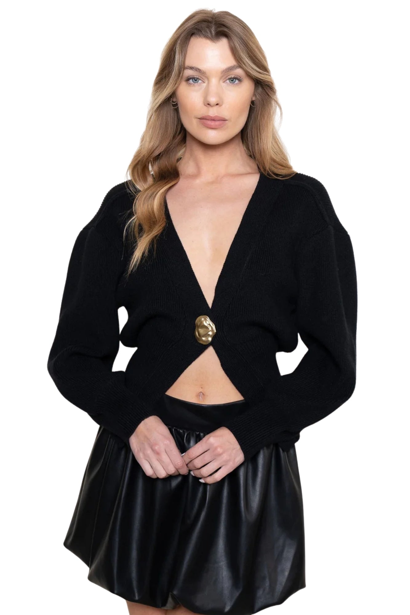 CHIC CLASSY ELEVATED BASIC GOLD BLACK CARDIGAN