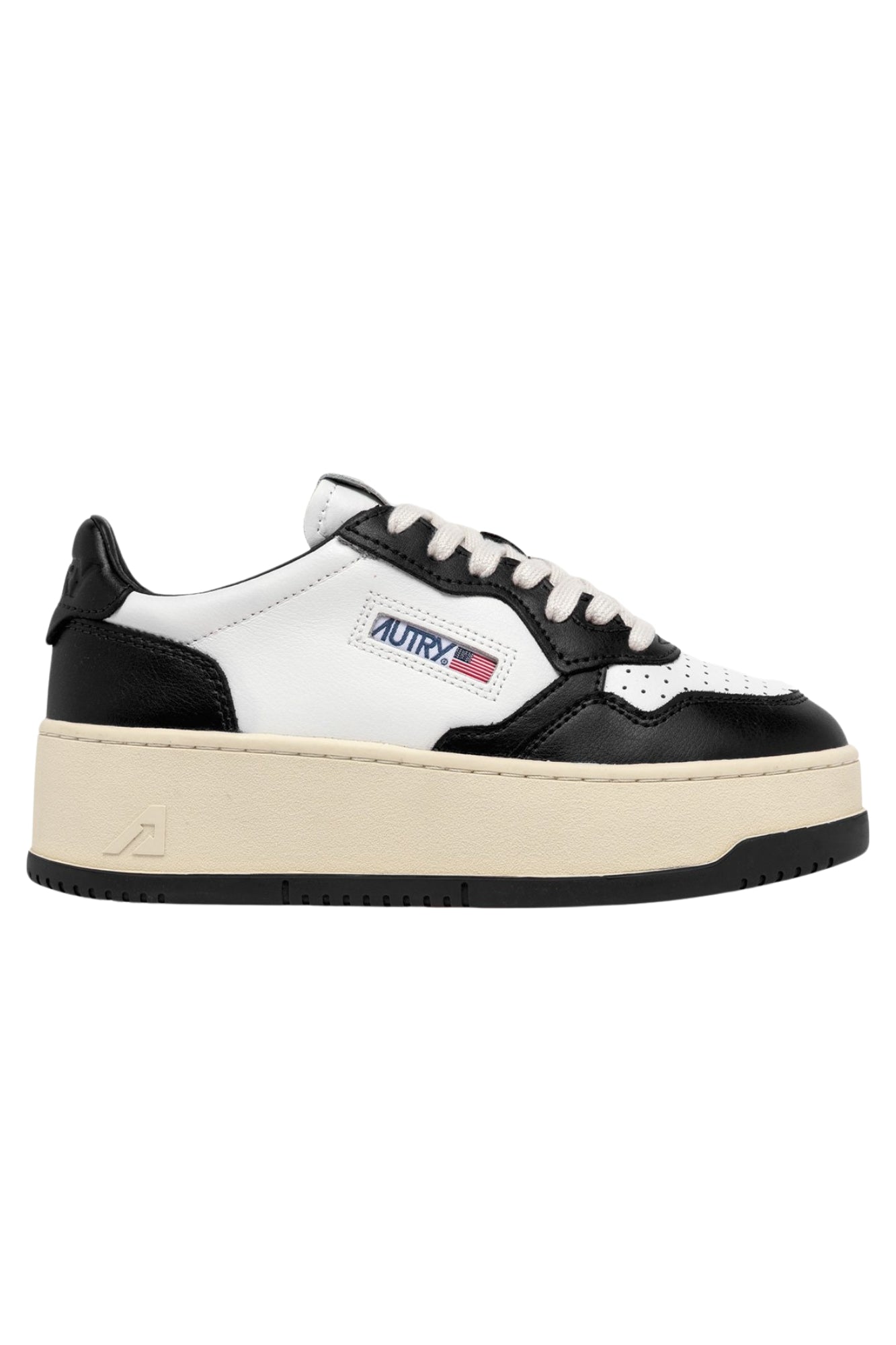 MEDALIST PLATFORM SNEAKERS IN WHITE AND BLACK LEATHER