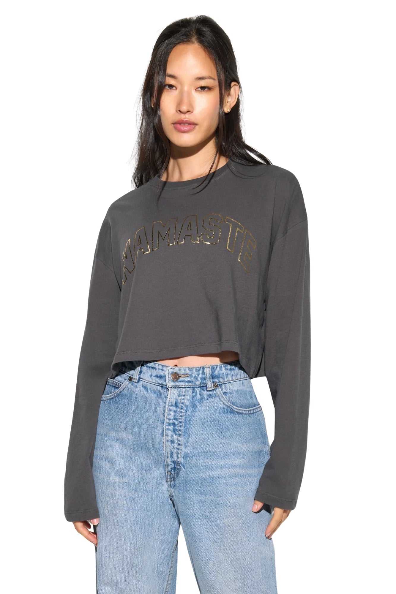 NAMASTE DREW LONG SLEEVE ASH TOP