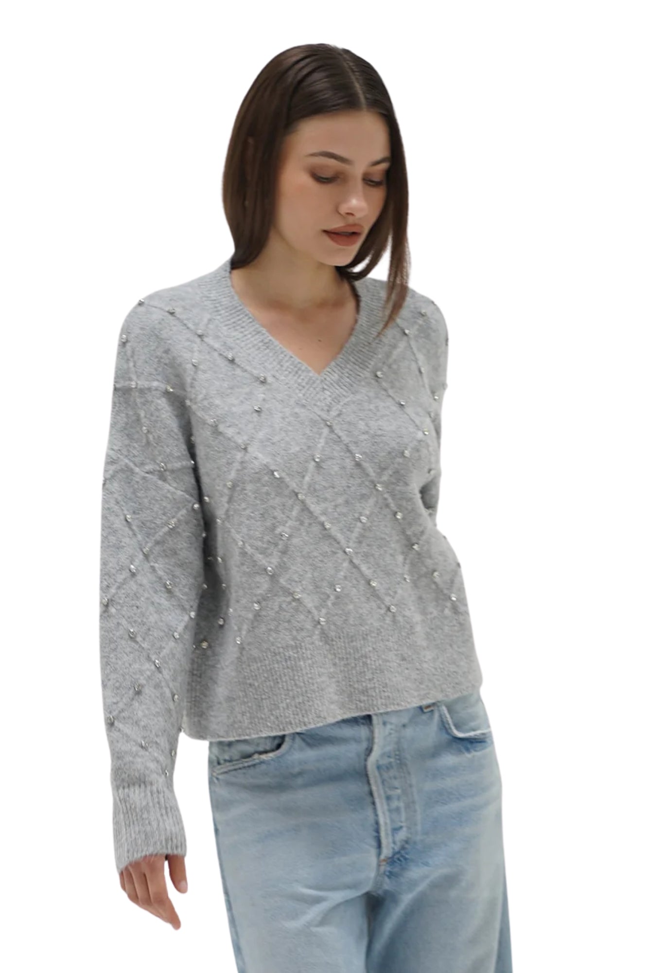NOMA RHINESTONE SILVER GREY SWEATER