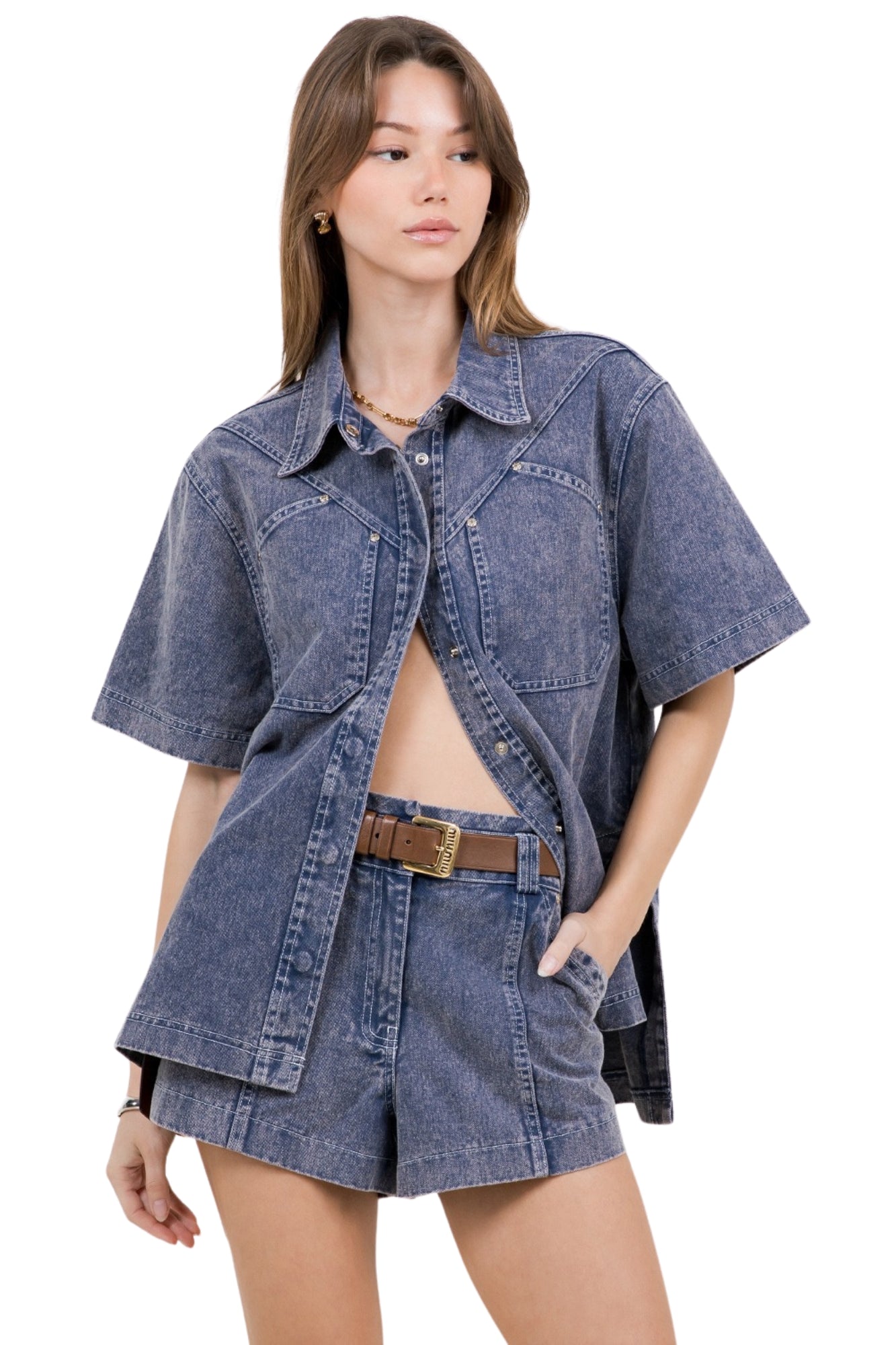 GARMENT WASHED CONTRAST DENIM SET