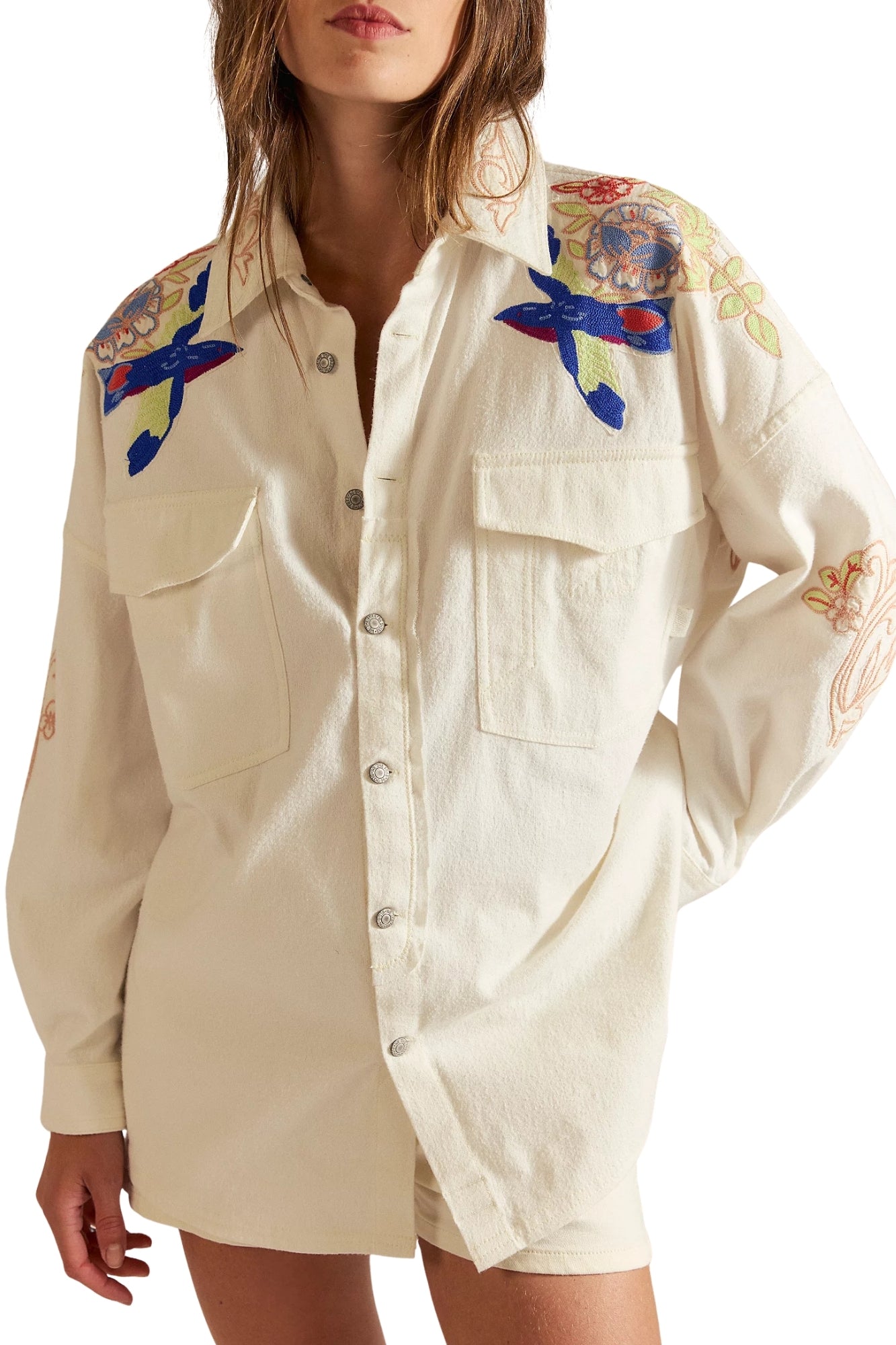 TAKE FLIGHT EMBROIDERED SHIRT IN SNOW BELL COMBO