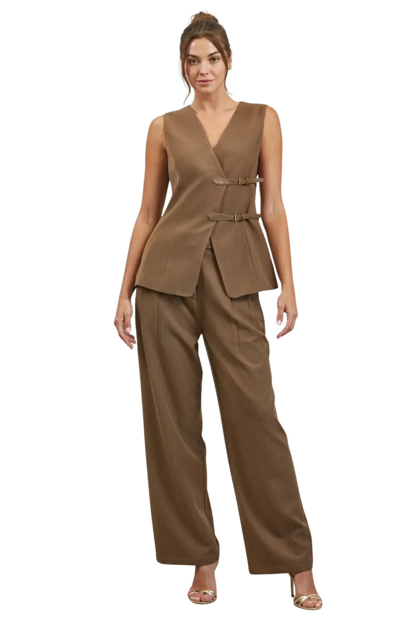 BELT DETAILED WOVEN ASH MOCHA SET