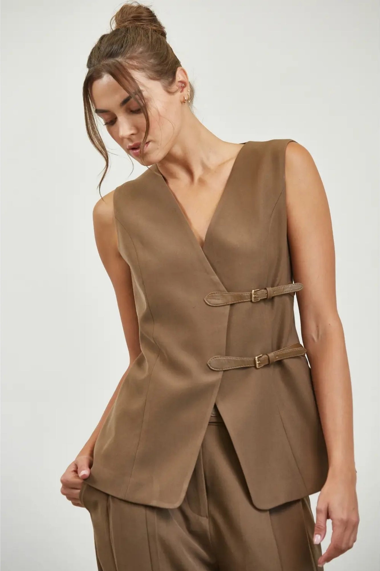 BELT DETAILED WOVEN ASH MOCHA SET