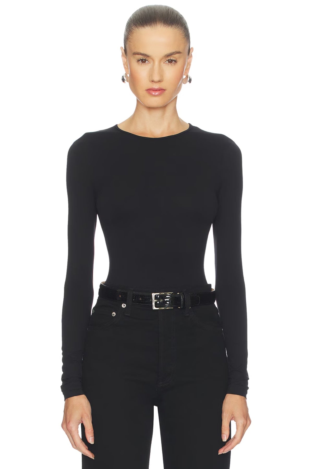 AURA LONG SLEEVE BODYSUIT IN BLACK