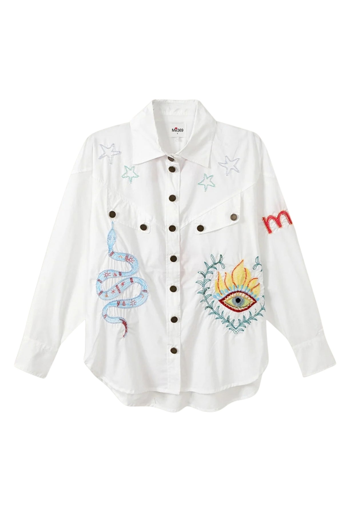 ADELYN WHITE DENIM EMB SHIRT