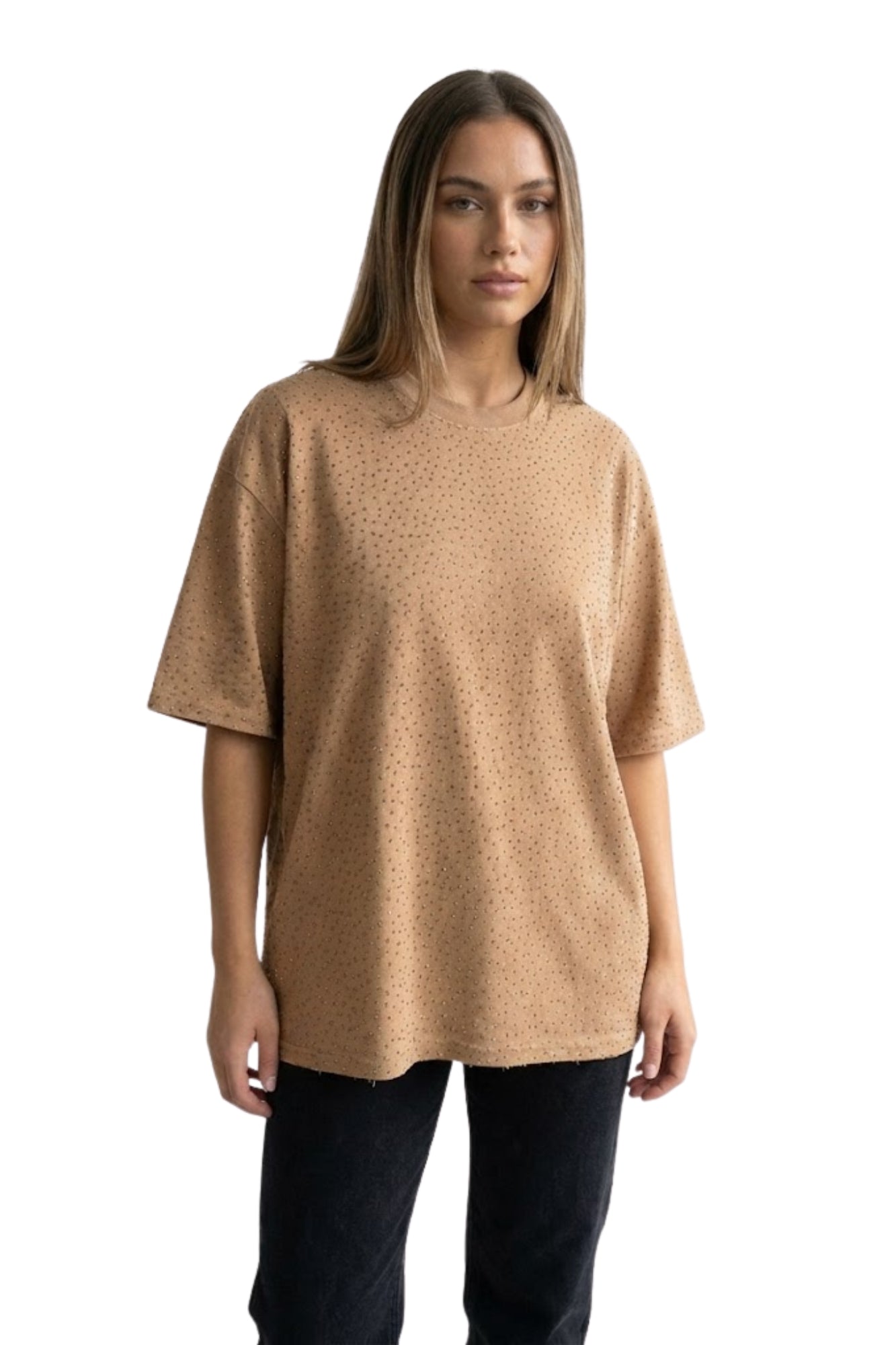 RHINESTONE CAMEL TOP
