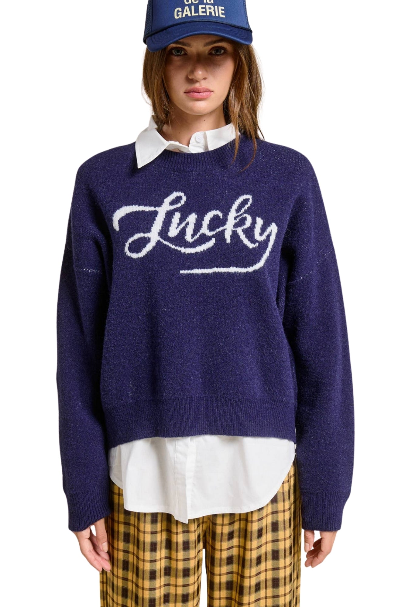 LUCKY GRAPHIC NAVY CREWNECK SWEATER
