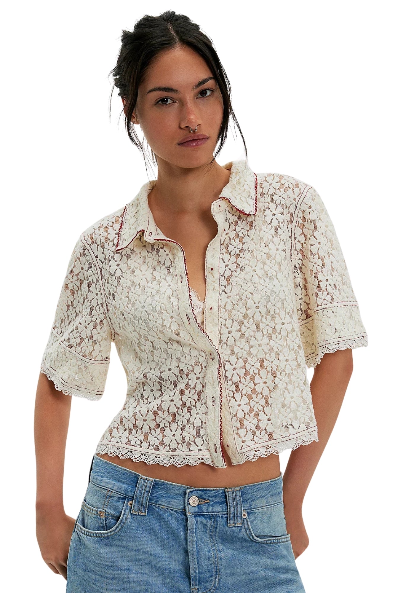 MANNIE LACE BUTTON DOWN IN WHISPER WHITE