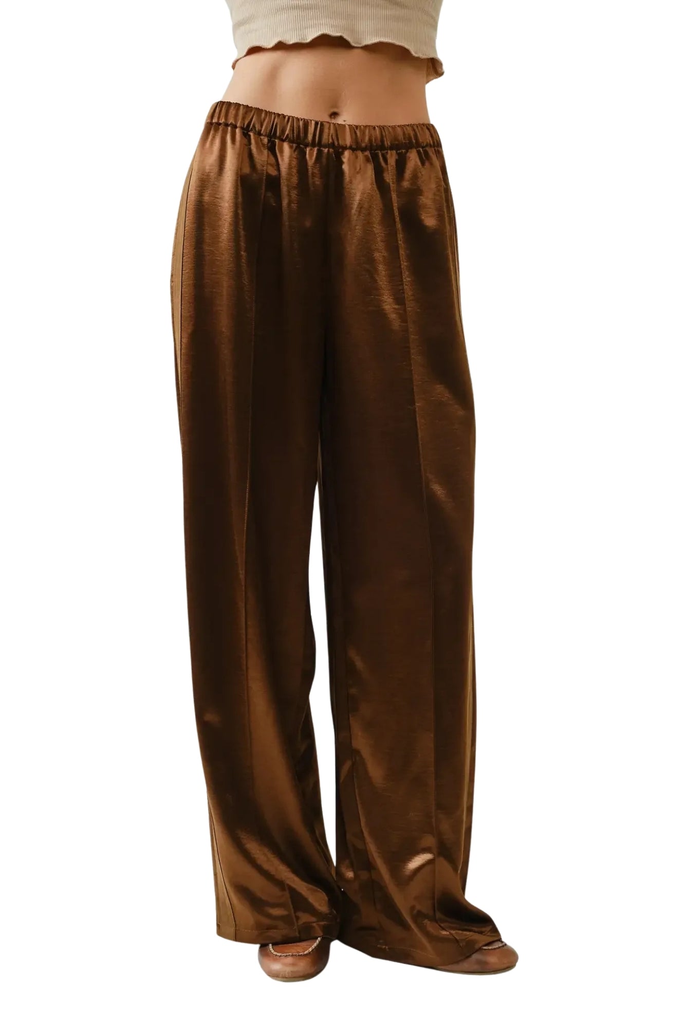 TEXTURED HEAVY WEIGT BROWN SATIN PANTS