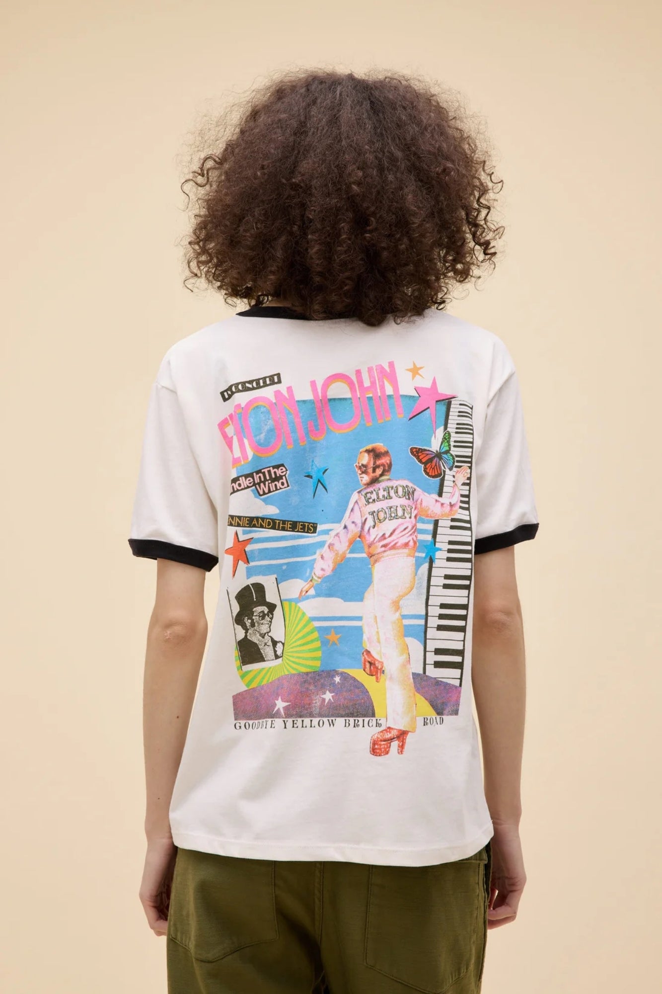 ELTON JOHN 1973 POP ART VINTAGE WHITE OVERSIZED RINGER
