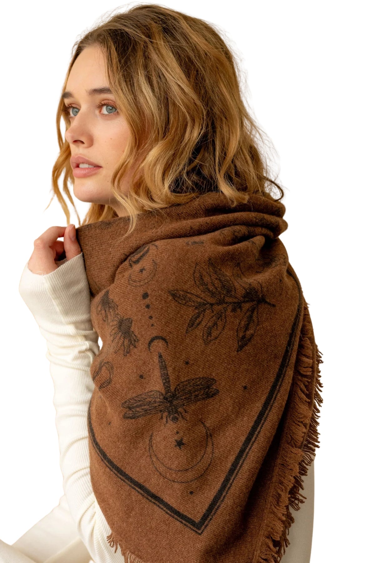 GAIA CASHMERE BANDANA IN MOCHA AND BLACK