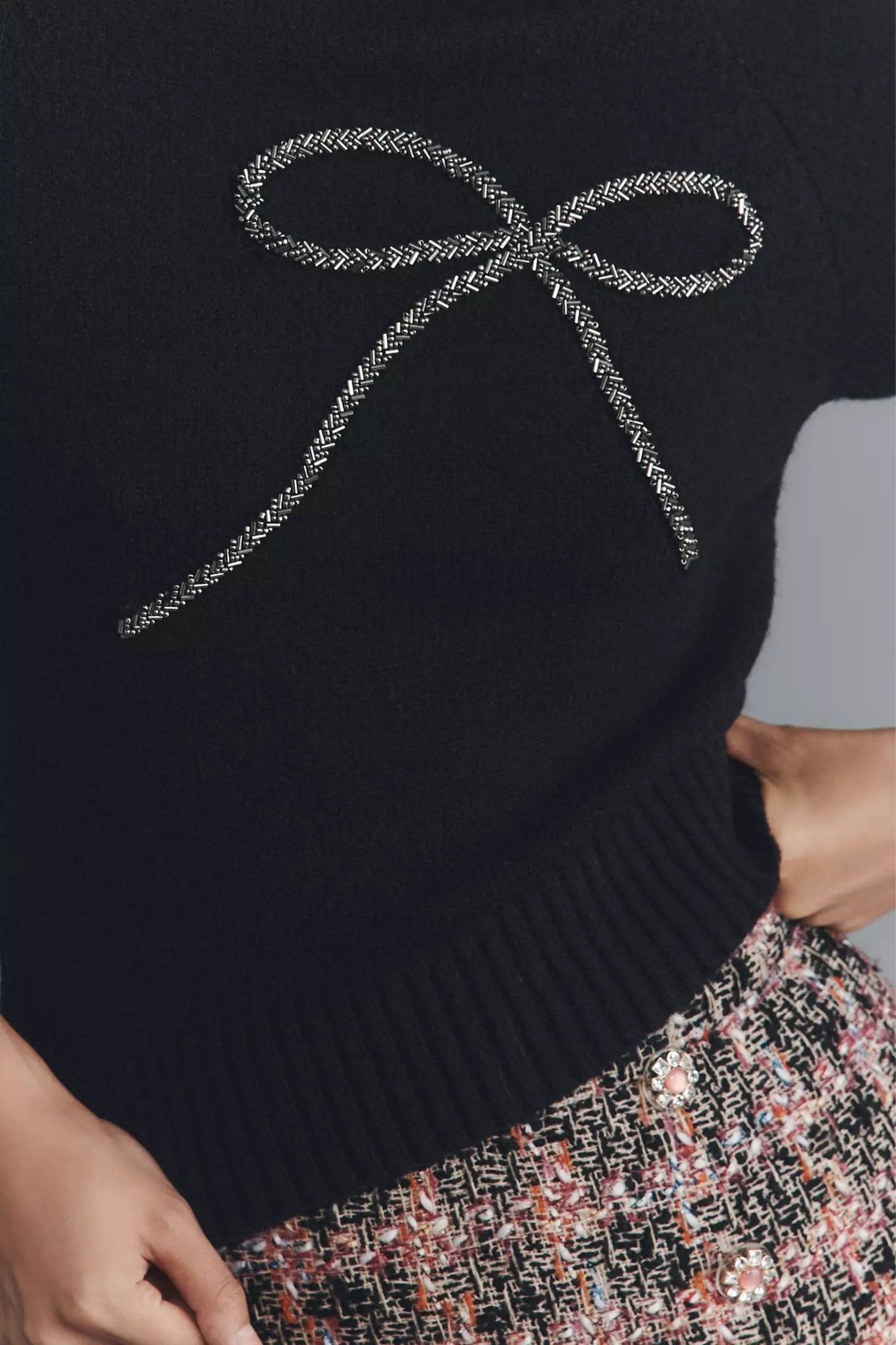 MERRIL SHORT SLEEVE BOW CROP SWEATER