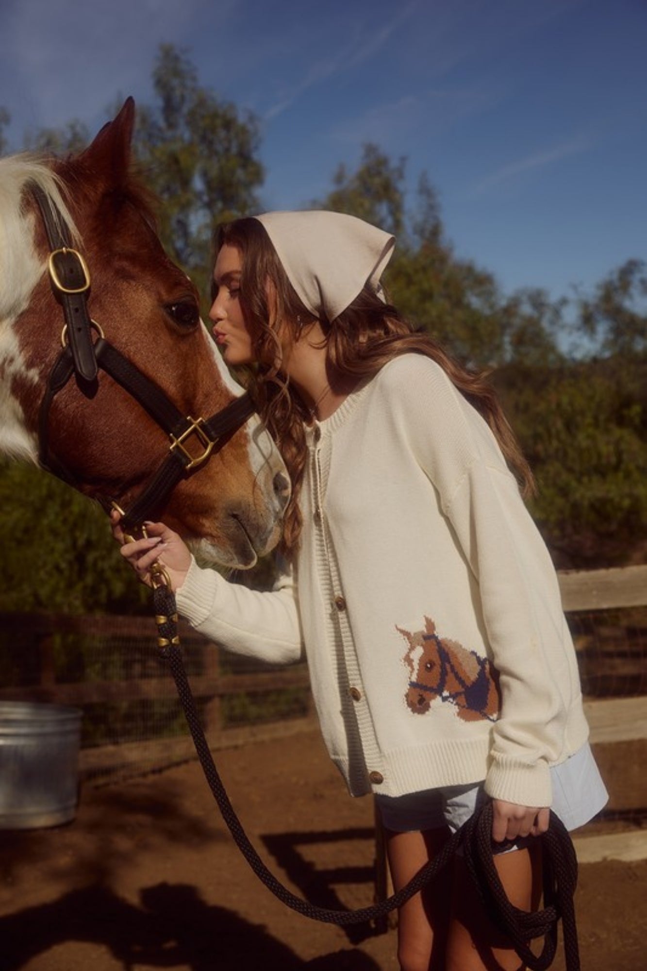HORSE GRAPHIC LONG SLEEVE ROUND NECK CARDIGAN