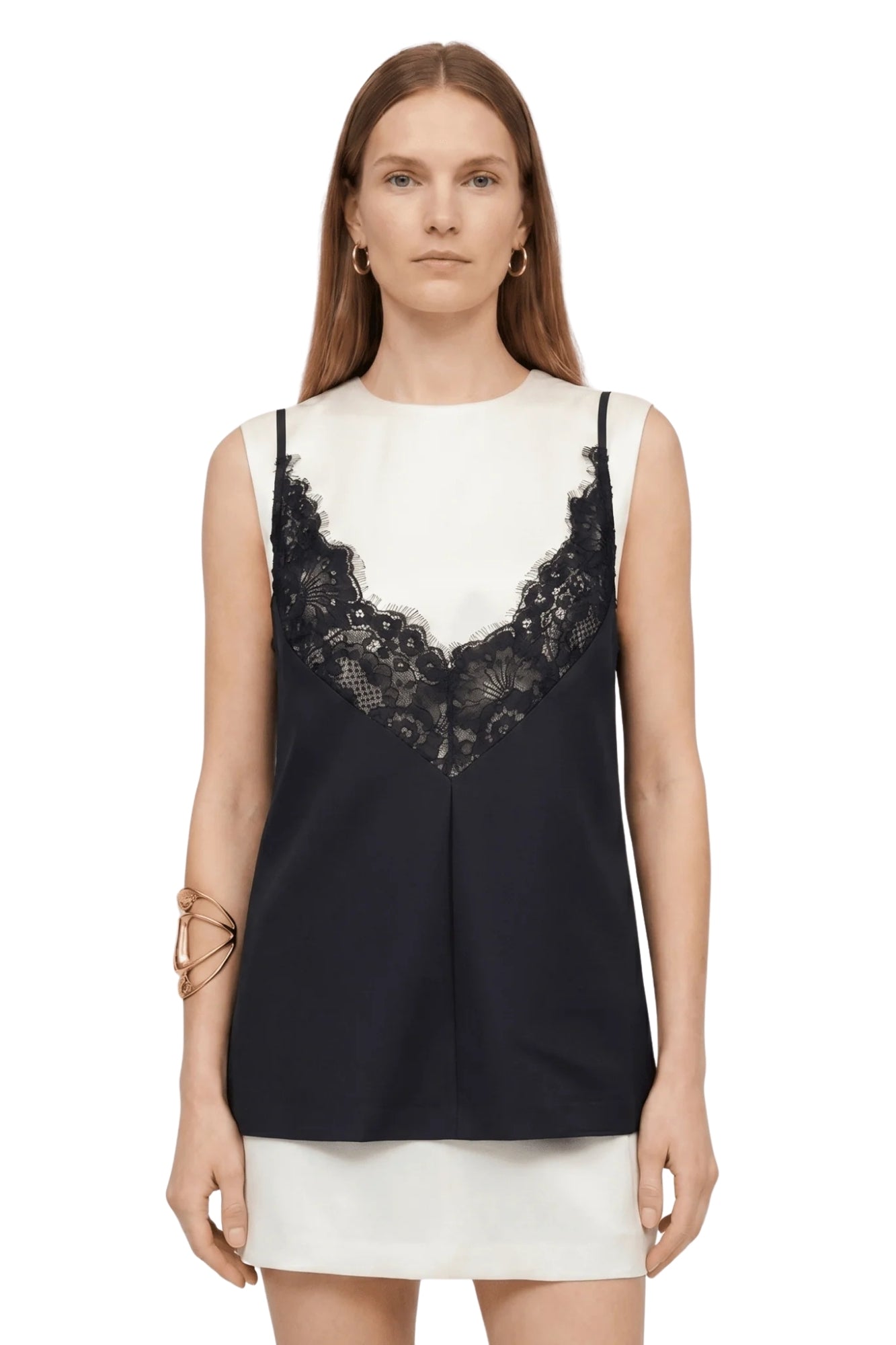 SOLID SLEEVELESS DRESS WITH CONTRASTE BLACK LACE