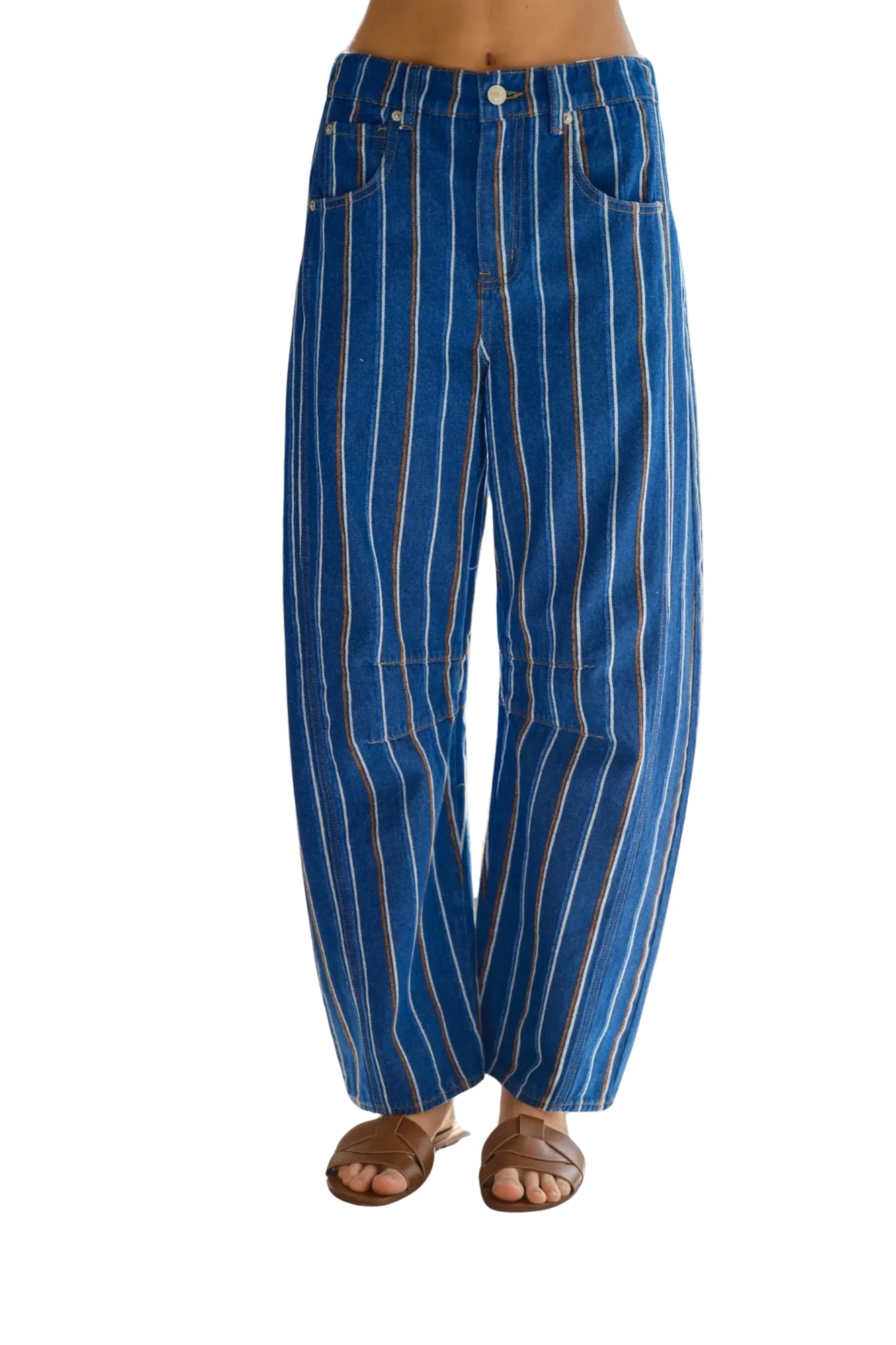 BRUSHED STRIPE DENIM BARREL PANTS