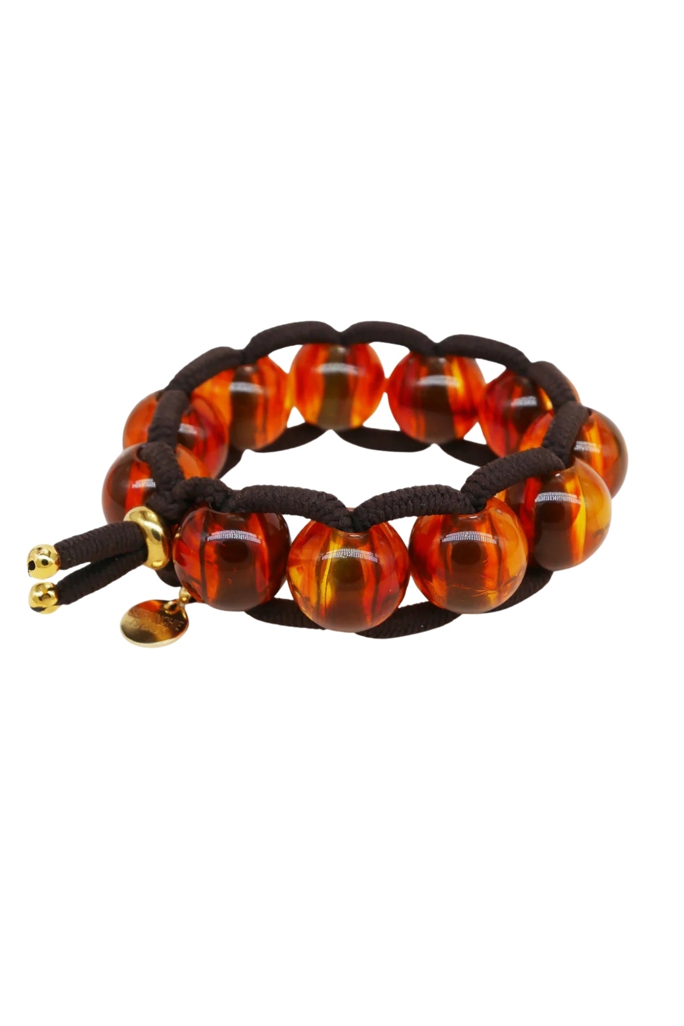 BICHOU MARBLE BEADS AND BROWN ELASTIC HAIR TIE