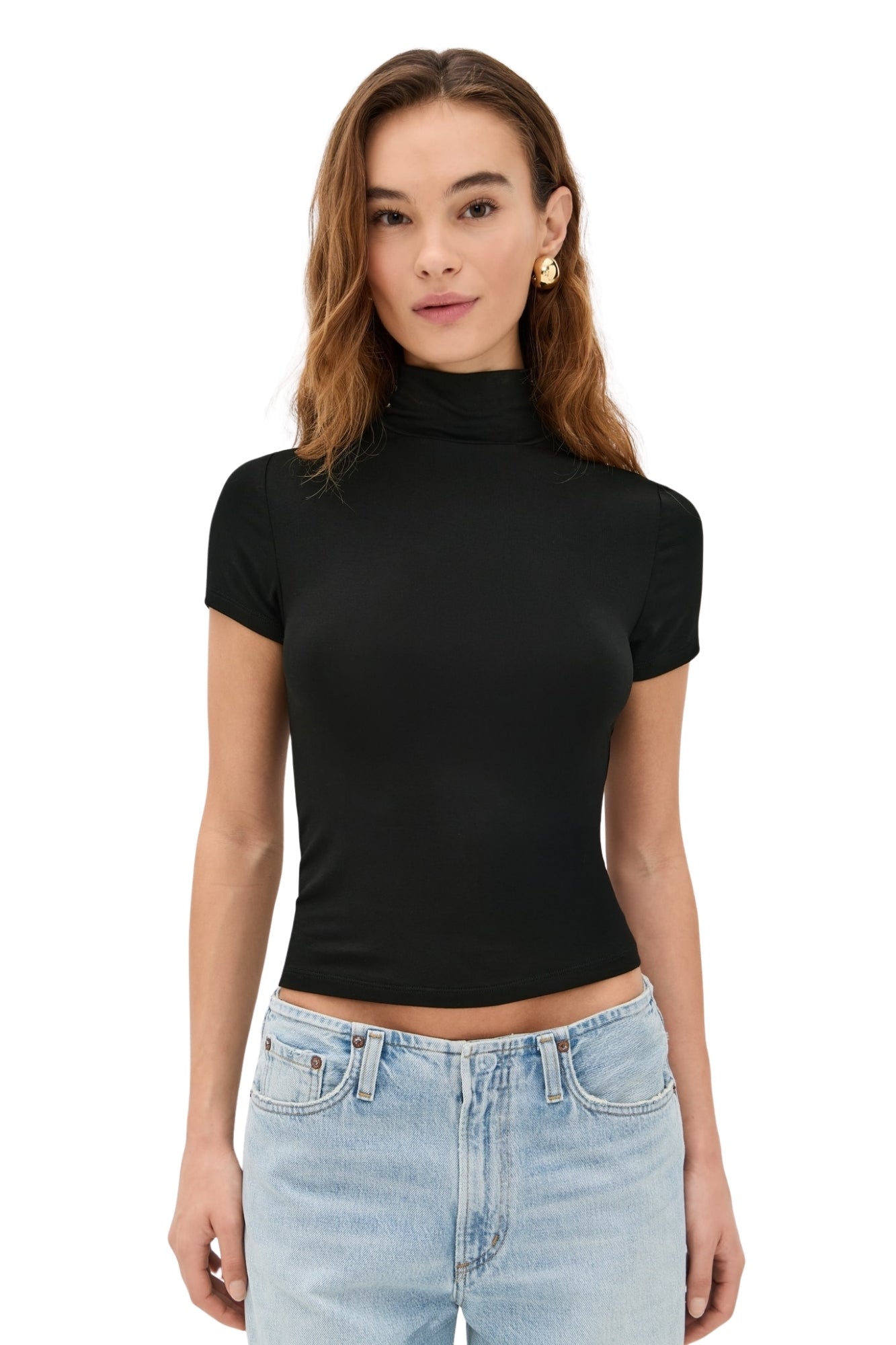 DEMI FITTED MOCK NECK BLACK