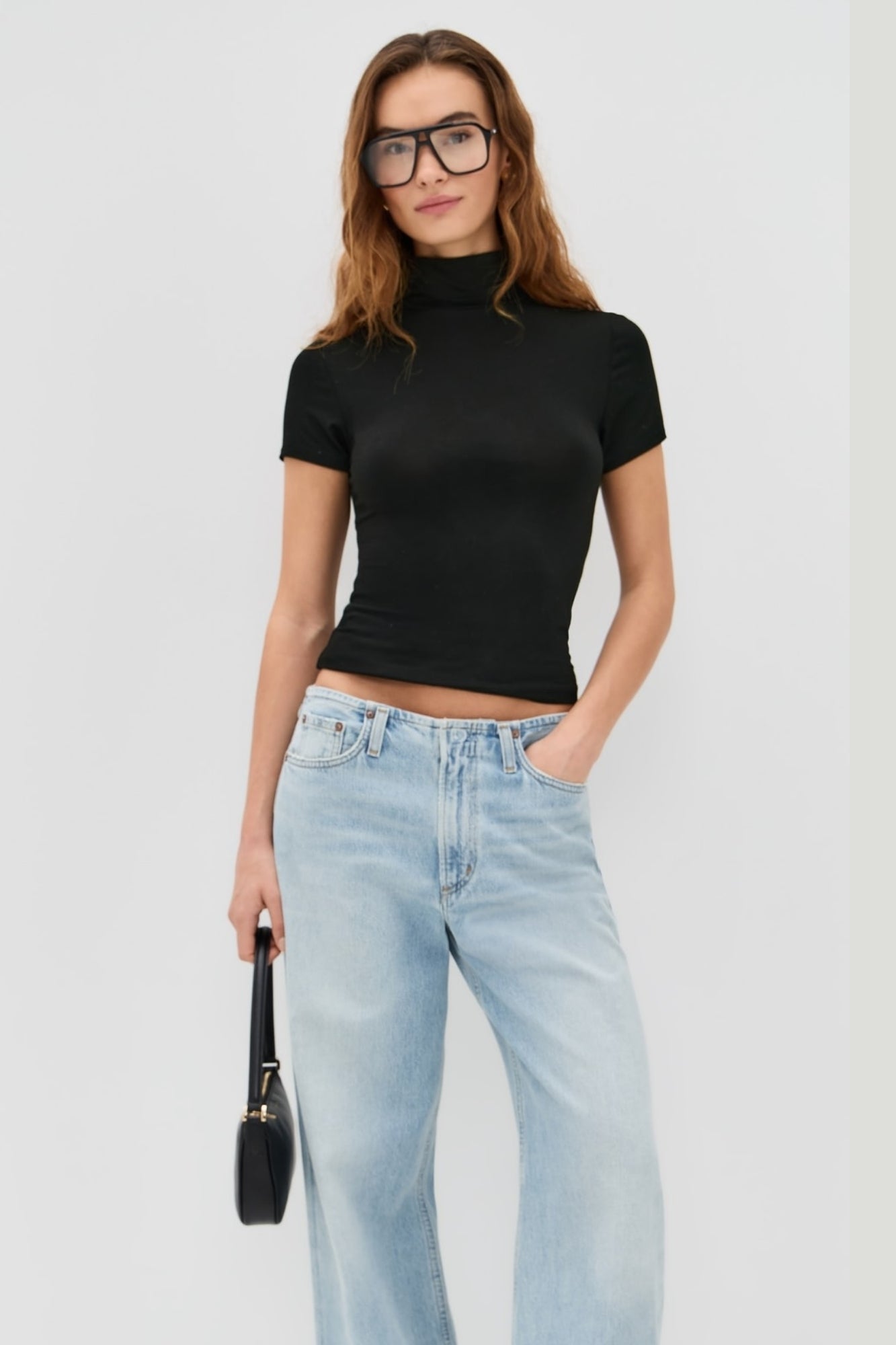 DEMI FITTED MOCK NECK BLACK