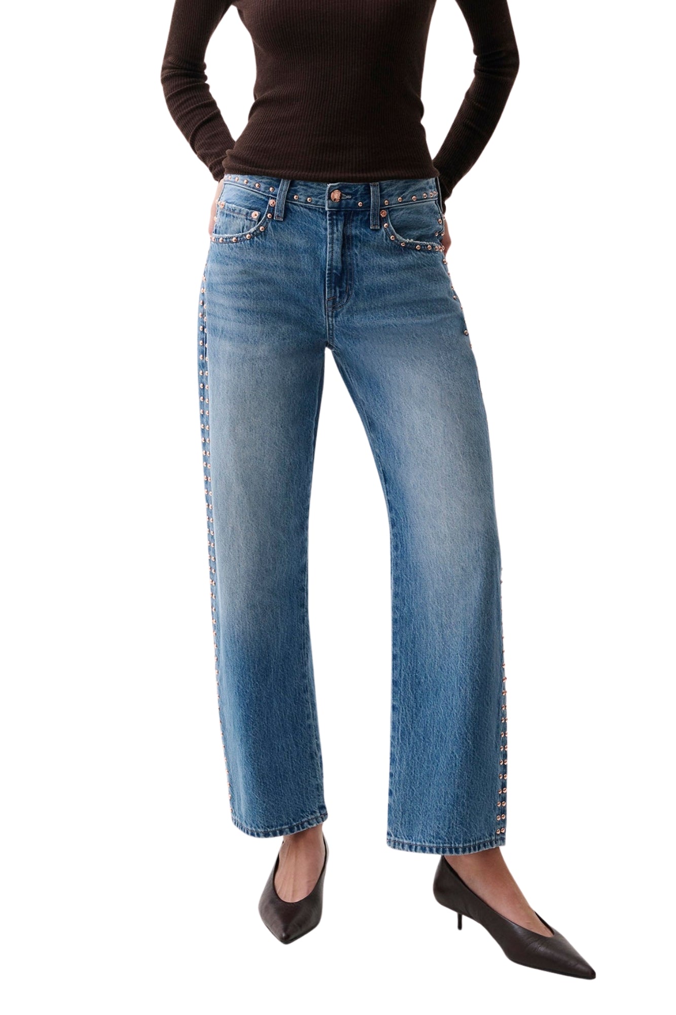PETITE LEXI MID RISE BOWED STRAIGHT IN STAR STUDDED