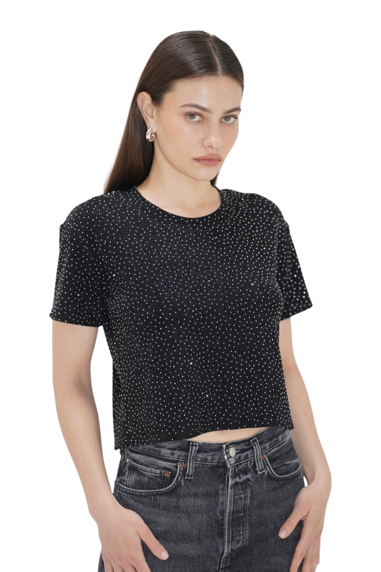 BROOKLYN STUDDED BLACK TEE