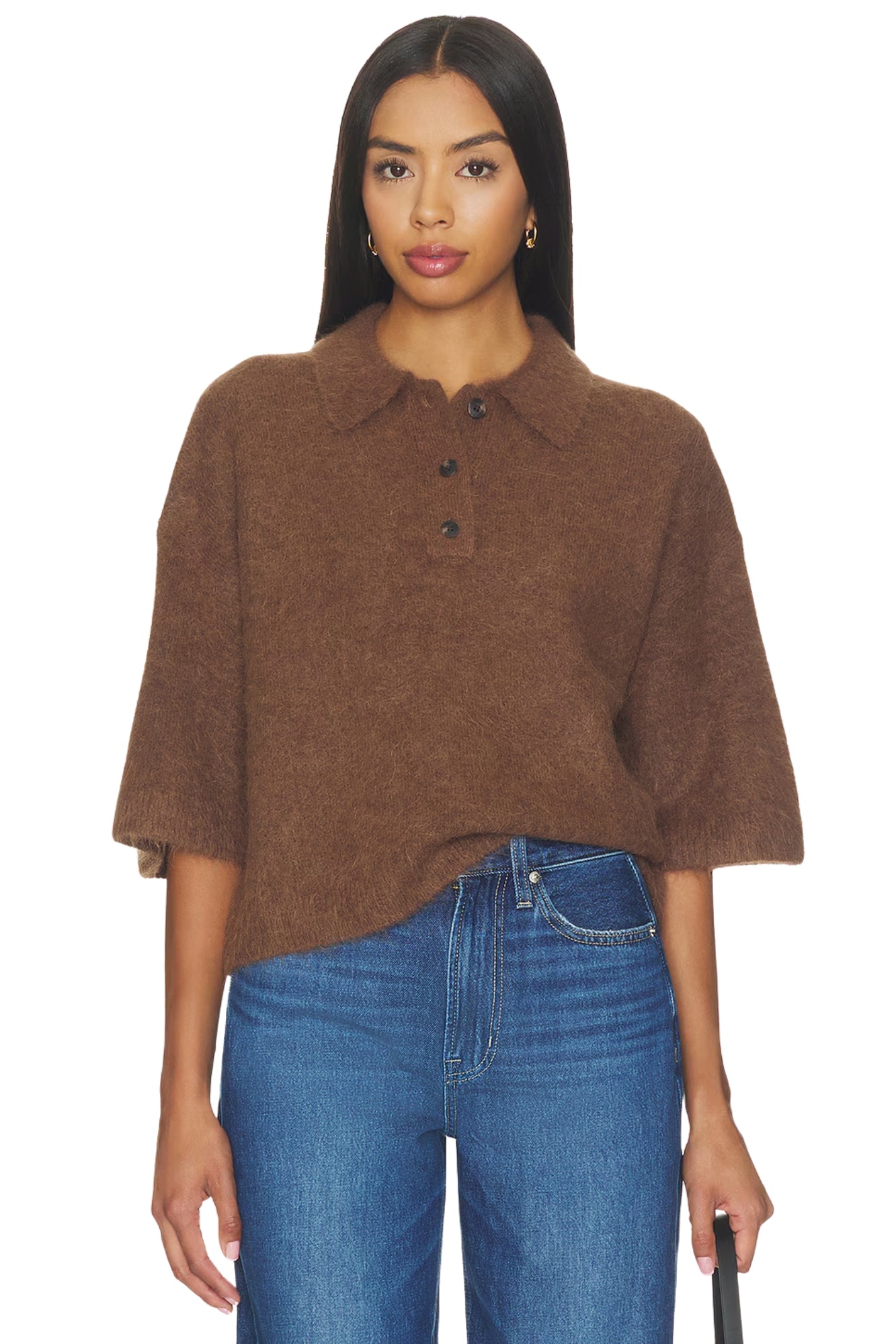 NADYA ALPACA BLEND BOXY POLO SWEATER IN ROCHE