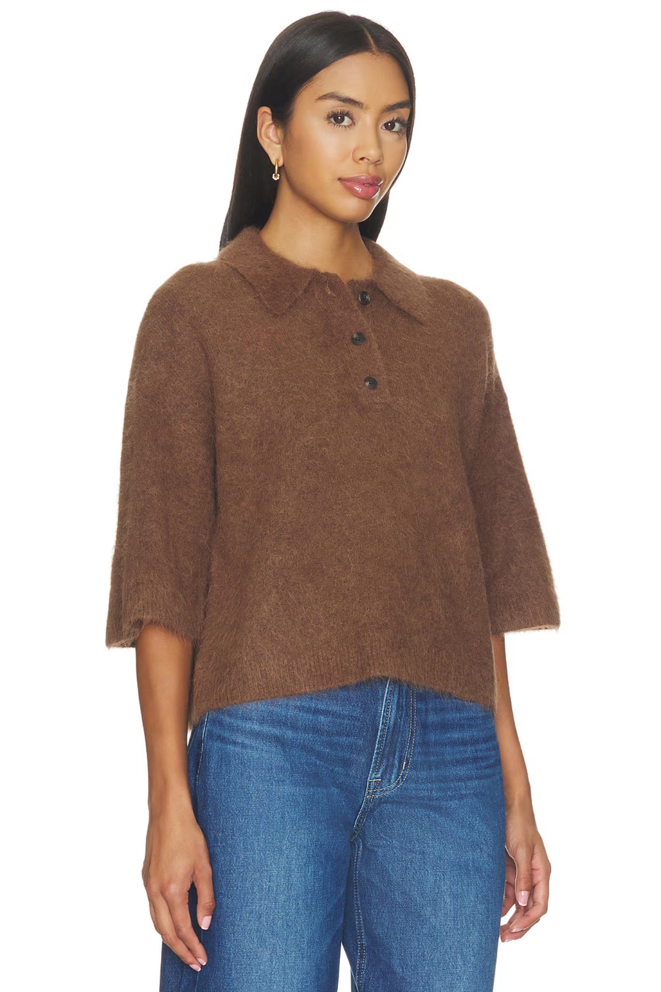 NADYA ALPACA BLEND BOXY POLO SWEATER IN ROCHE