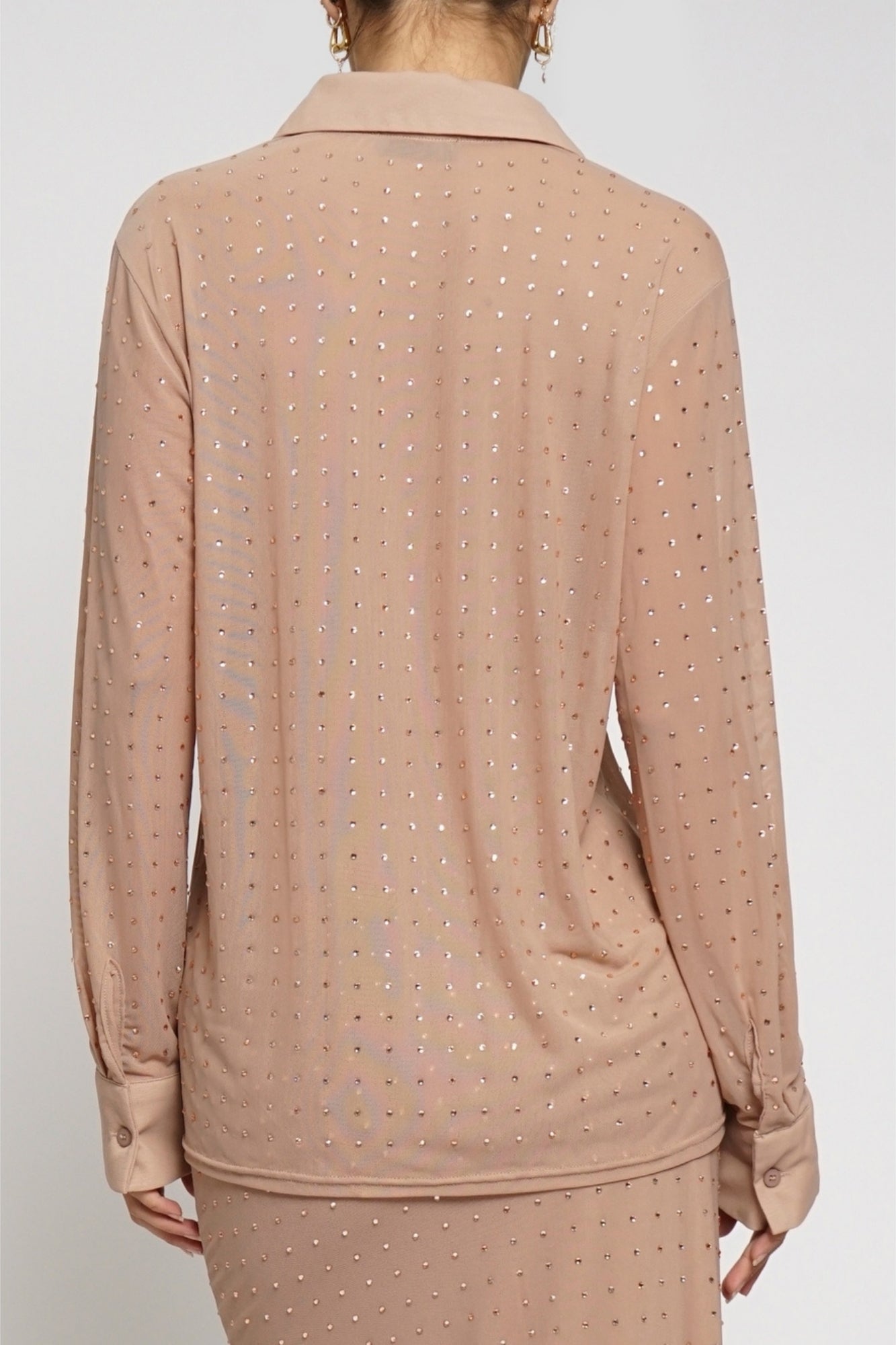 RHINESTONE NUDE BUTTON DOWN SHIRT