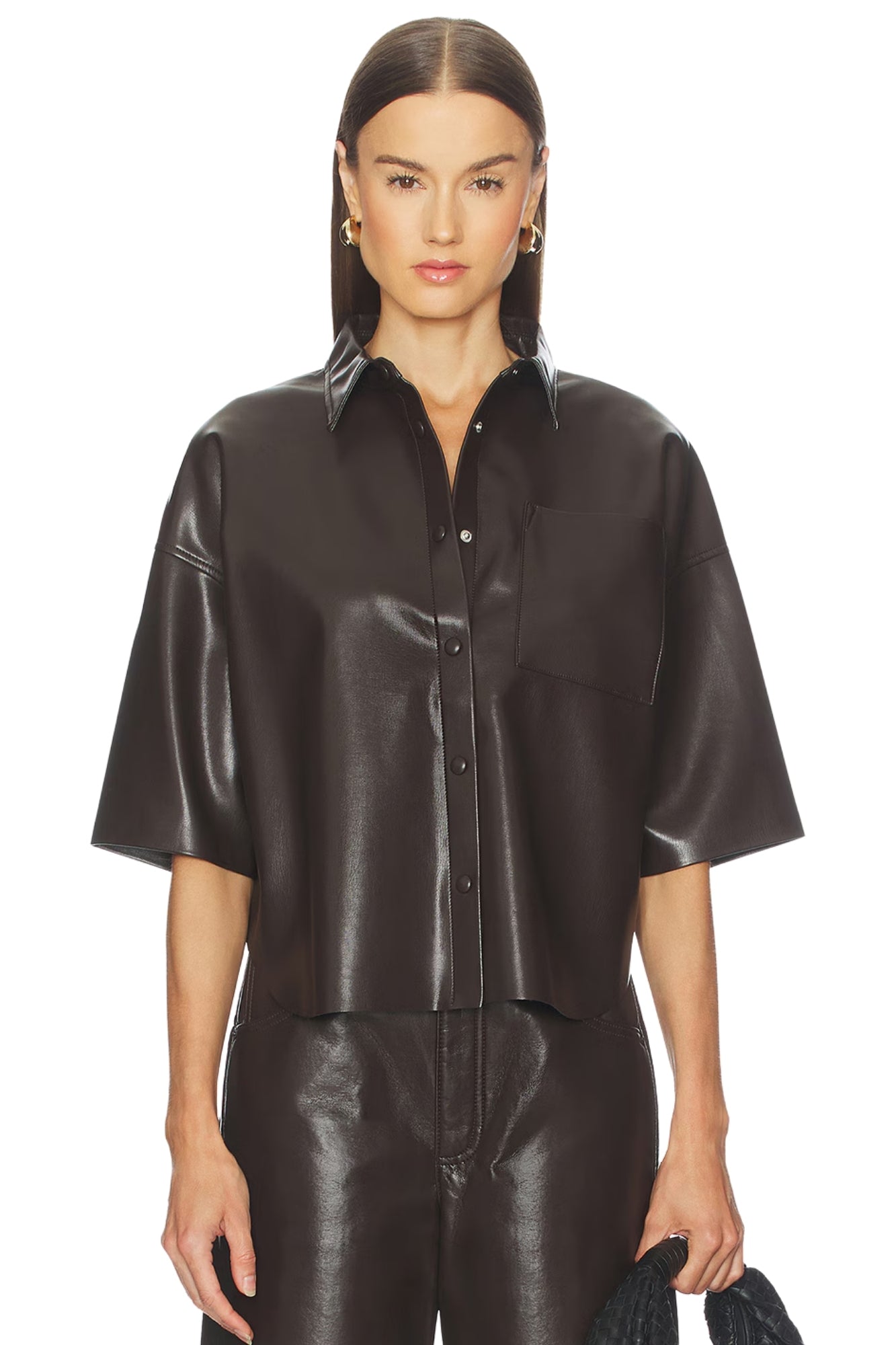 FRANCES CROPPED CAPE BUTTON UP IN LEATHER