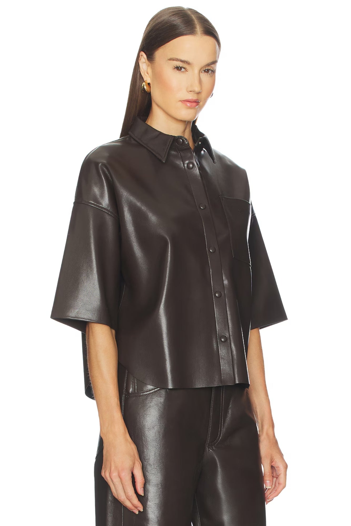 FRANCES CROPPED CAPE BUTTON UP IN LEATHER