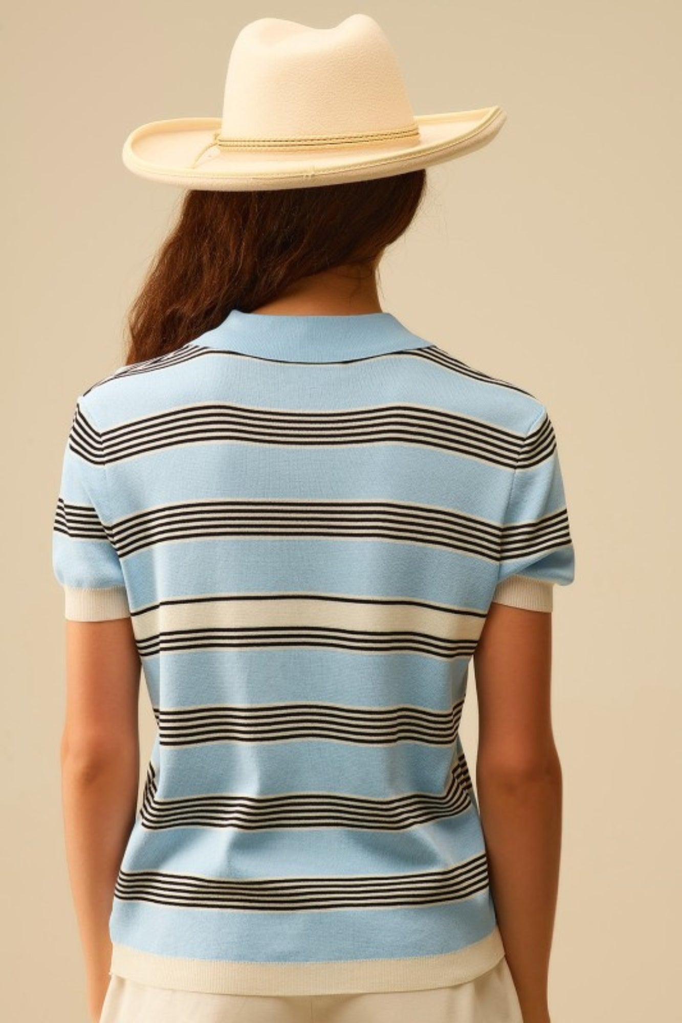BABY BLUE STRIPED BUTTON UP POLO