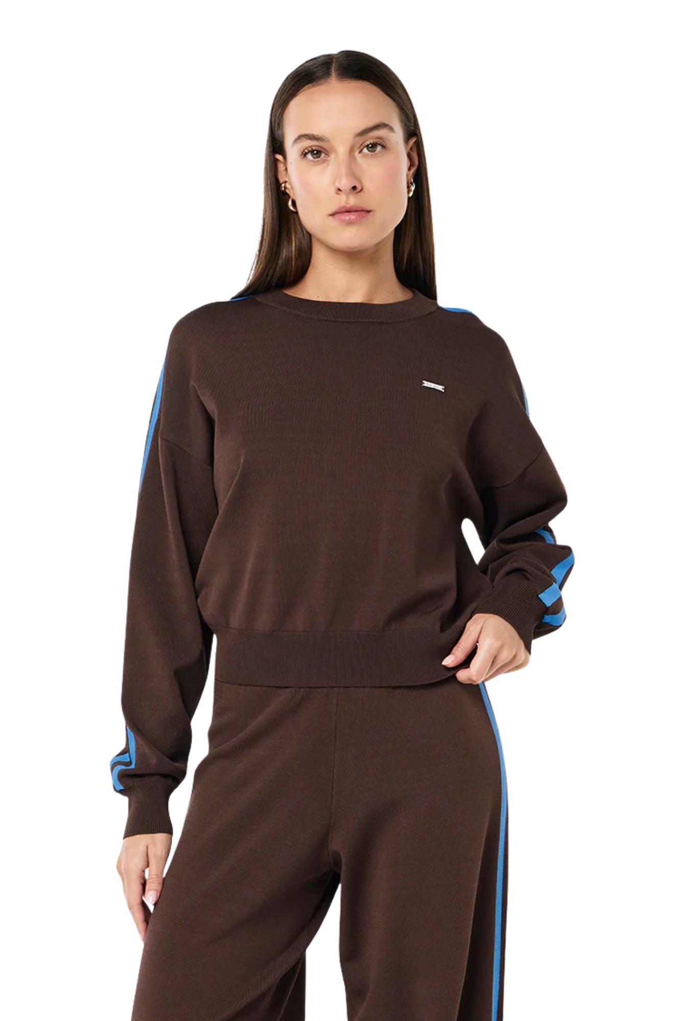 RETREAT KNIT JUMPER IN COFFEE AND MARINA