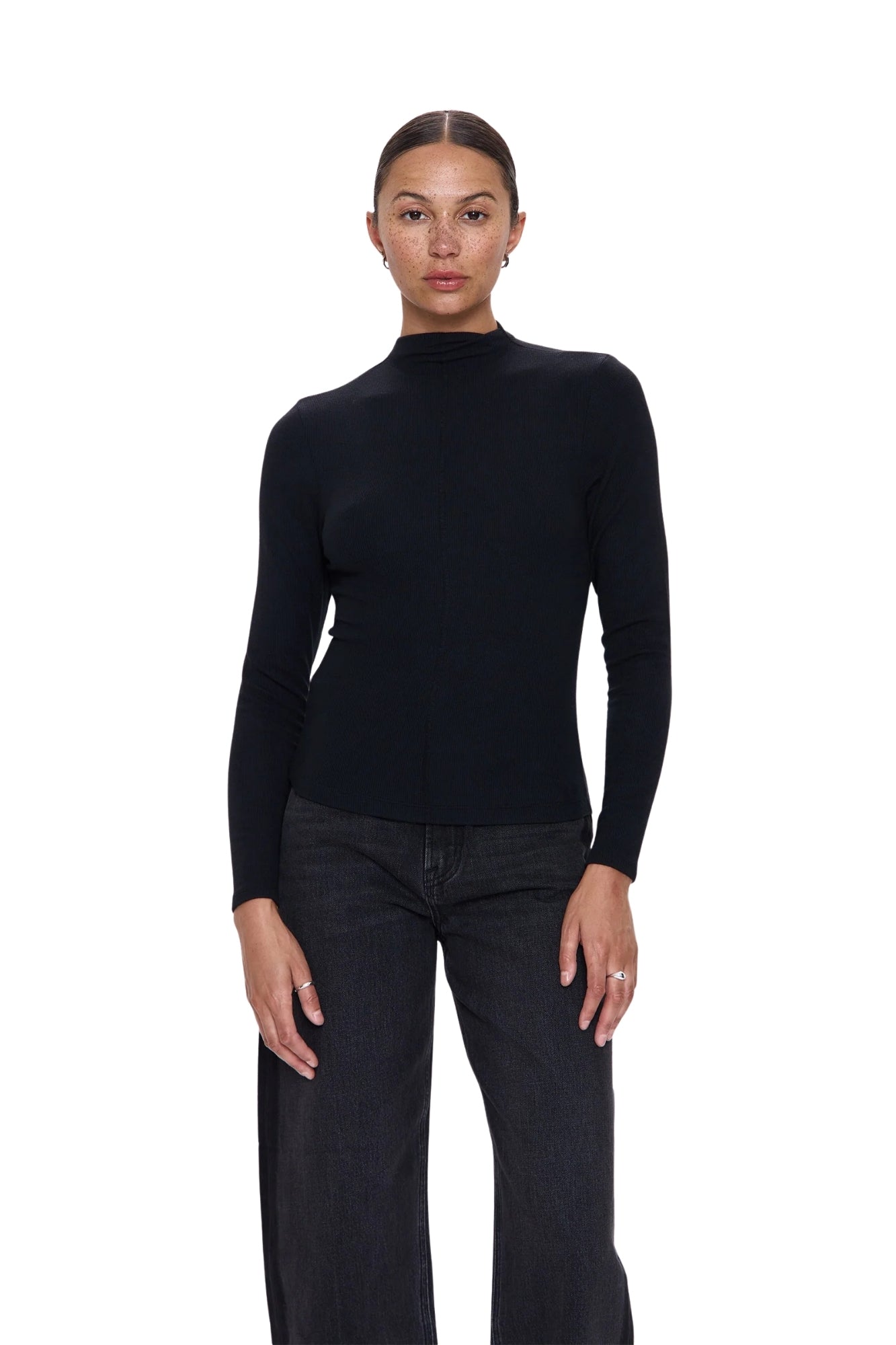 DARA LONG SLEEVE FUNNEL NOIR NECK TOP