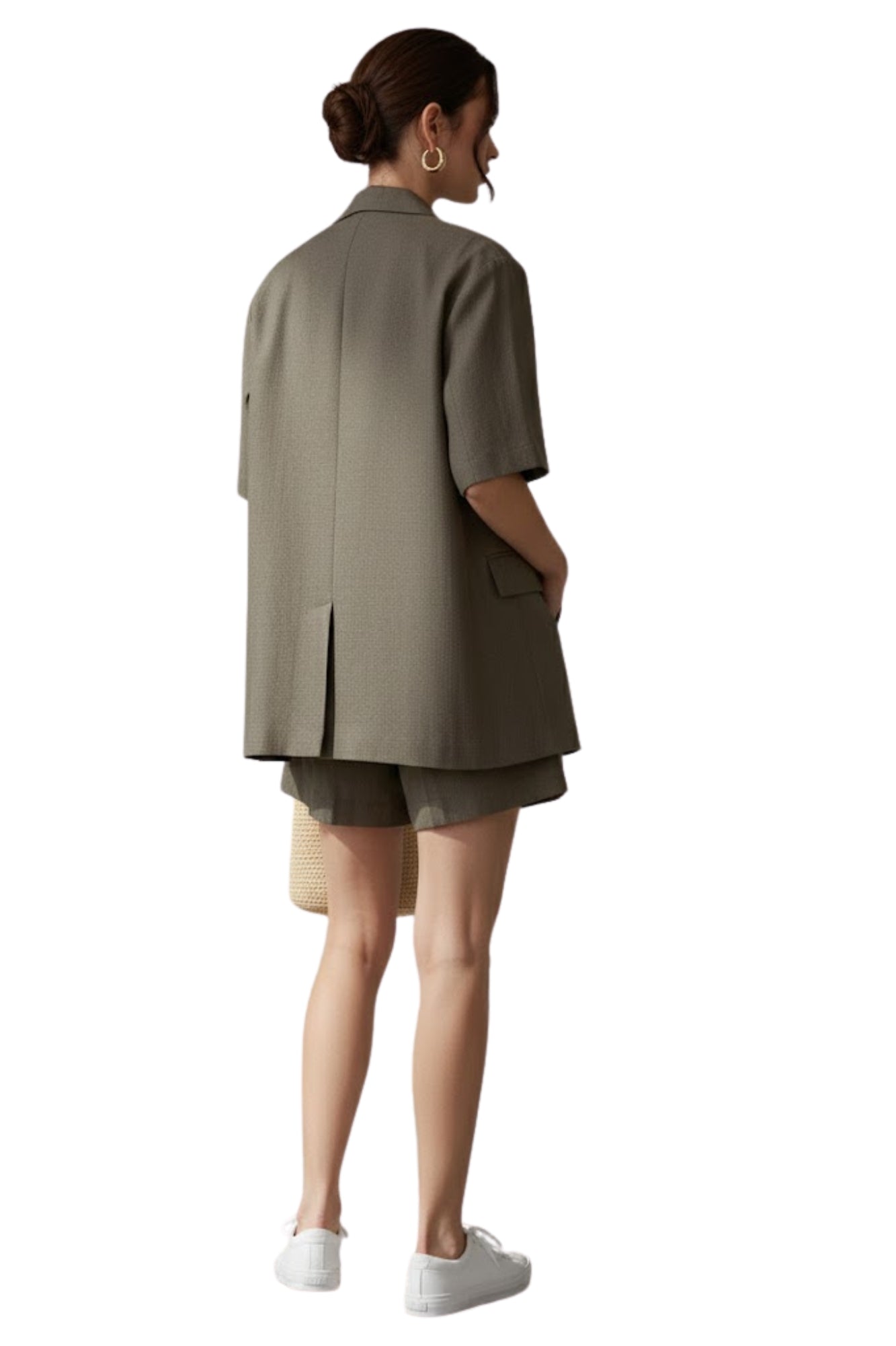 SLEEVED BLAZER AND BERMUDA OLIVE BROWN SET