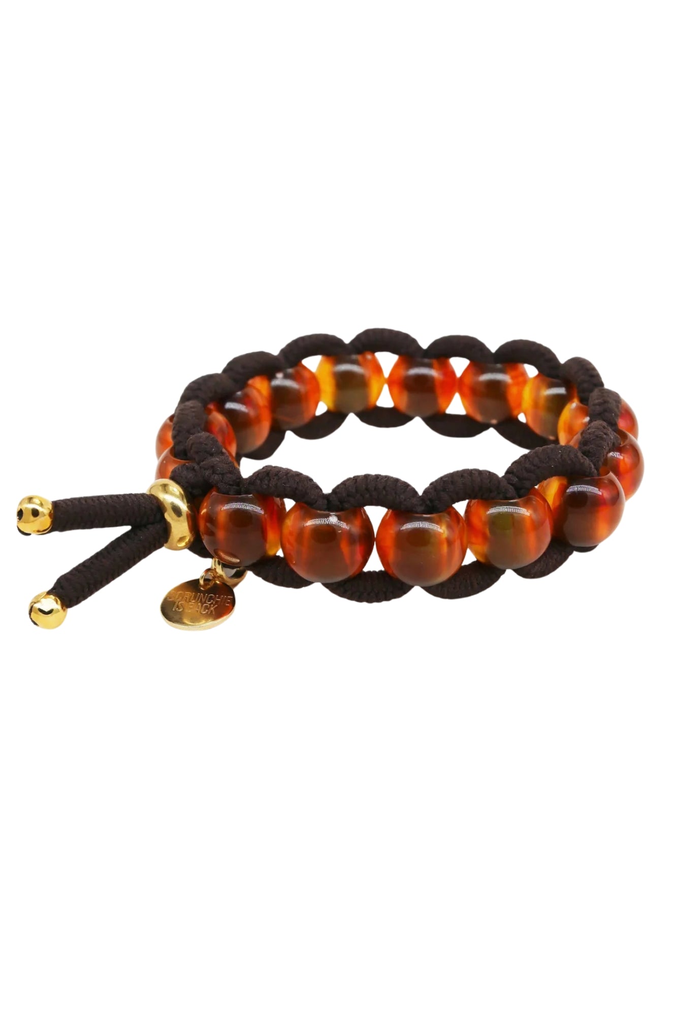 BICHOU SMALL MARBLE BEADS AND BROWN ELASTIC HAIR TIE