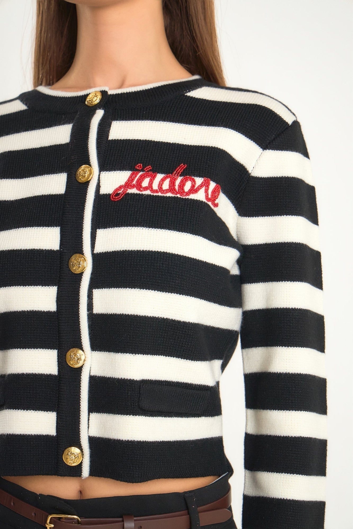 J'ADORE BEADED BLACK AND WHITE CARDIGAN