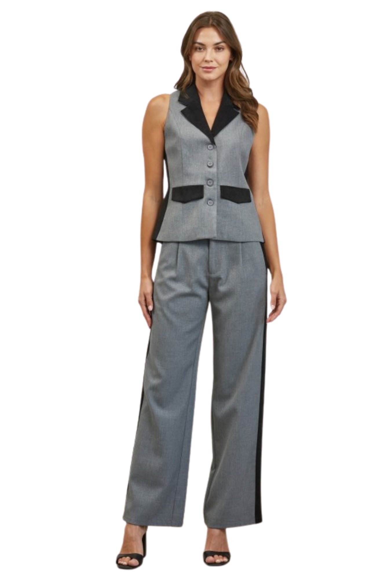 CONTRAST COLLAR BUTTON GREY CONTRAST SUEDE SET