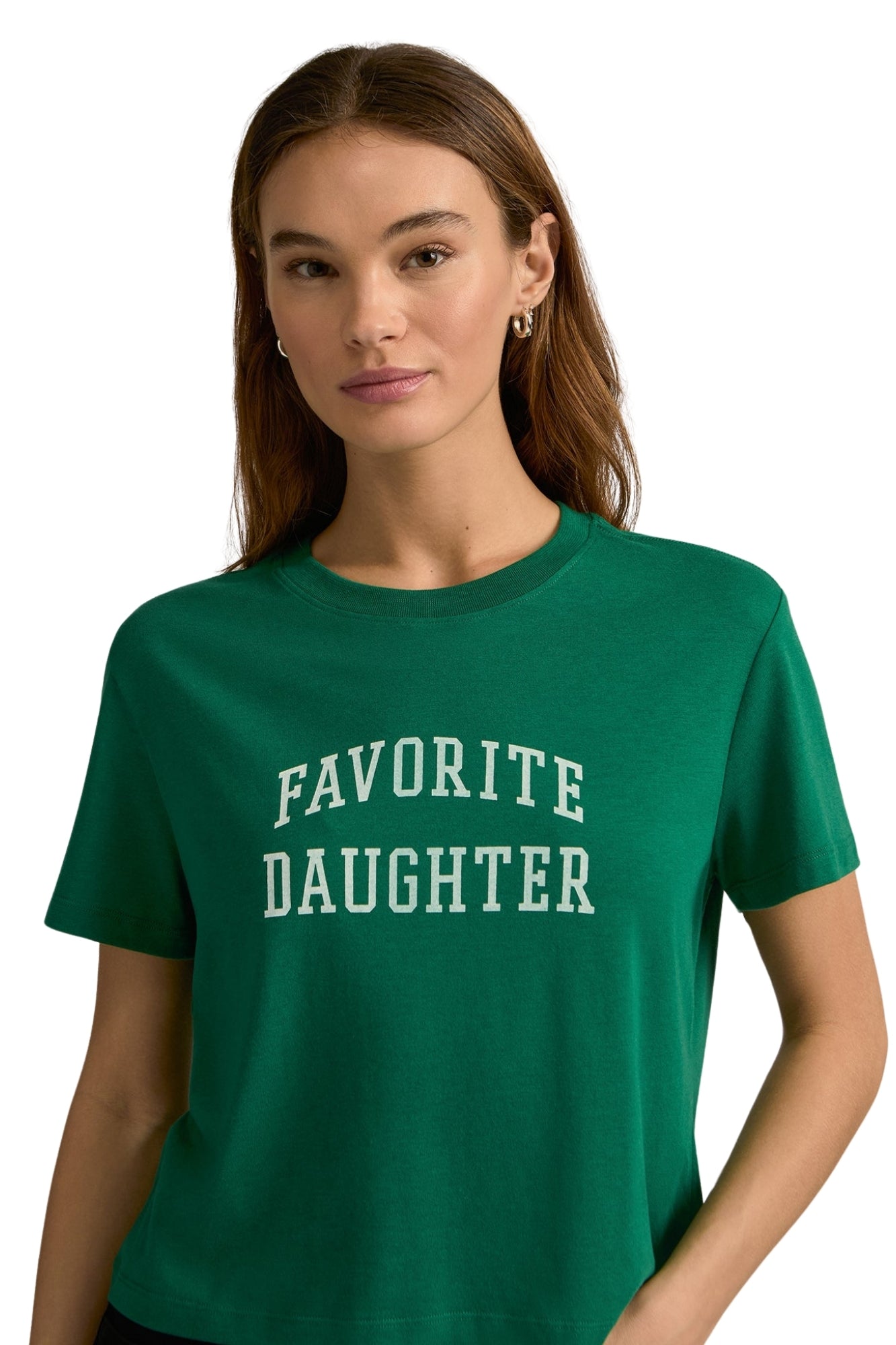 FAVORITE DAUGHTER CROPPED COLLEGIATE EMERALD WHITE TEE
