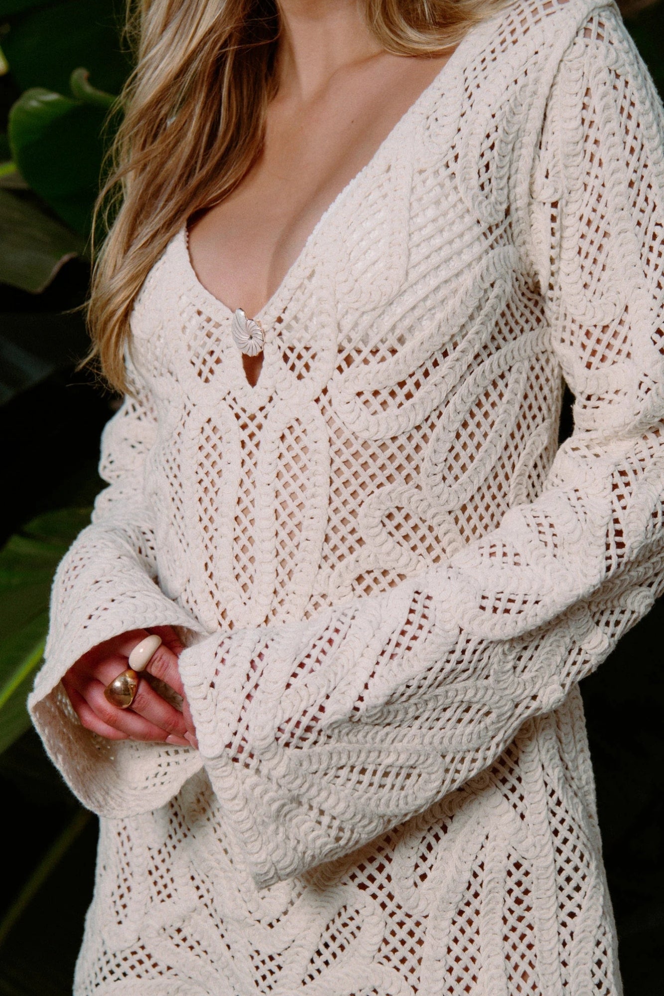 ANYWHERE MINI DRESS WHITE SAND CROCHET