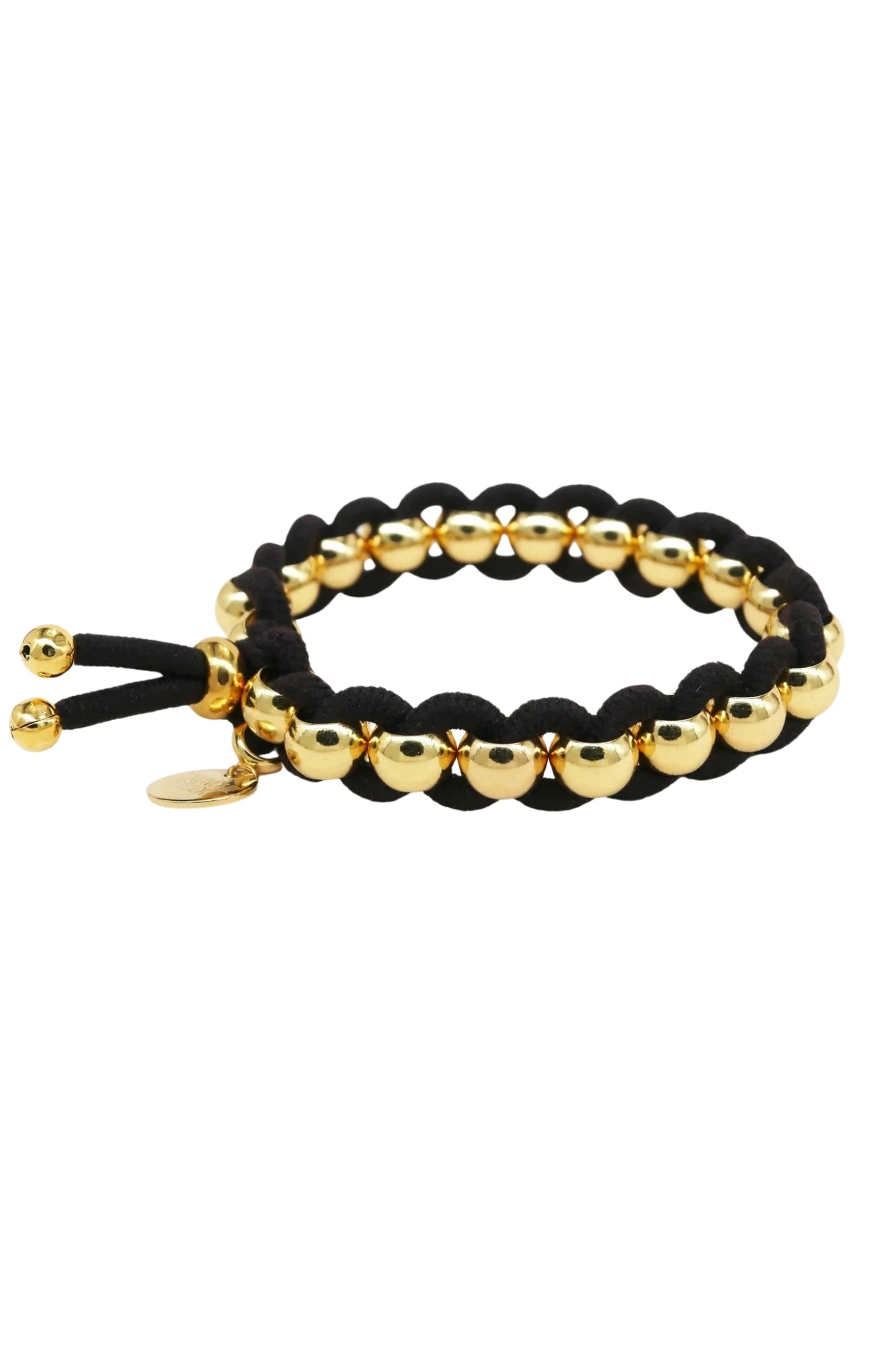 BICHOU ROUND GOLD BEADS AND BLACK ELASTIC HAIR TIE