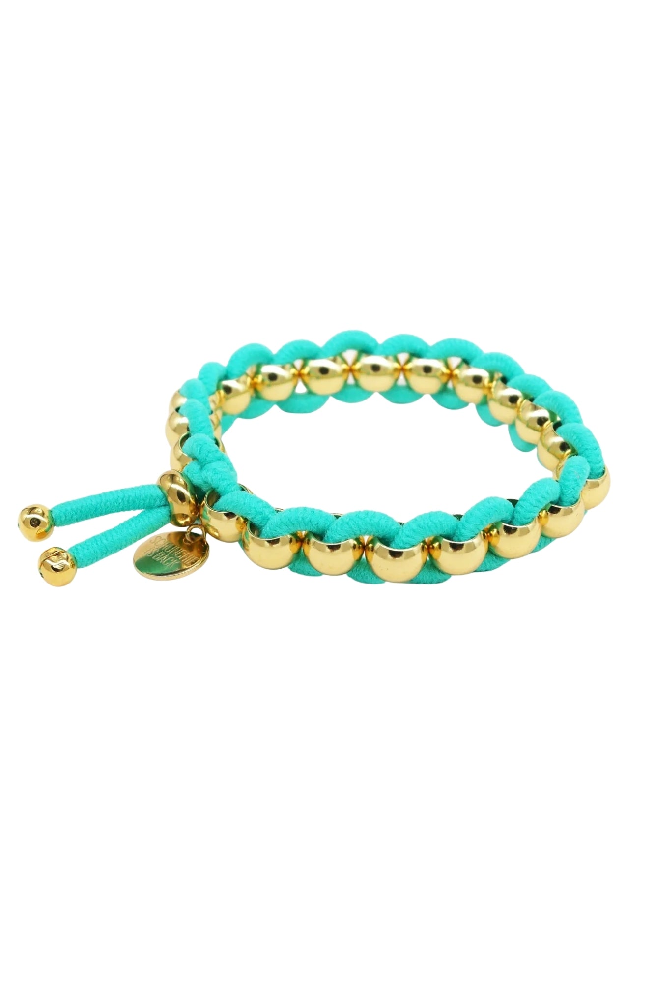 BICHOU ROUND GOLD BEADS AND TURQUOISE ELASTIC HAIR TIE