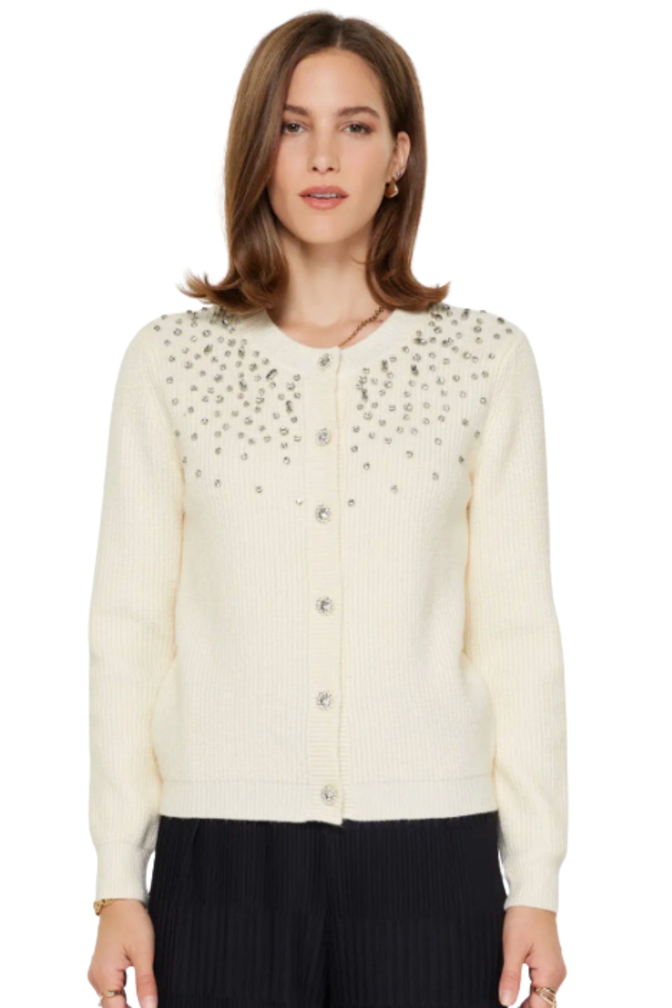 CRYSTAL BEADED IVORY CARDIGAN