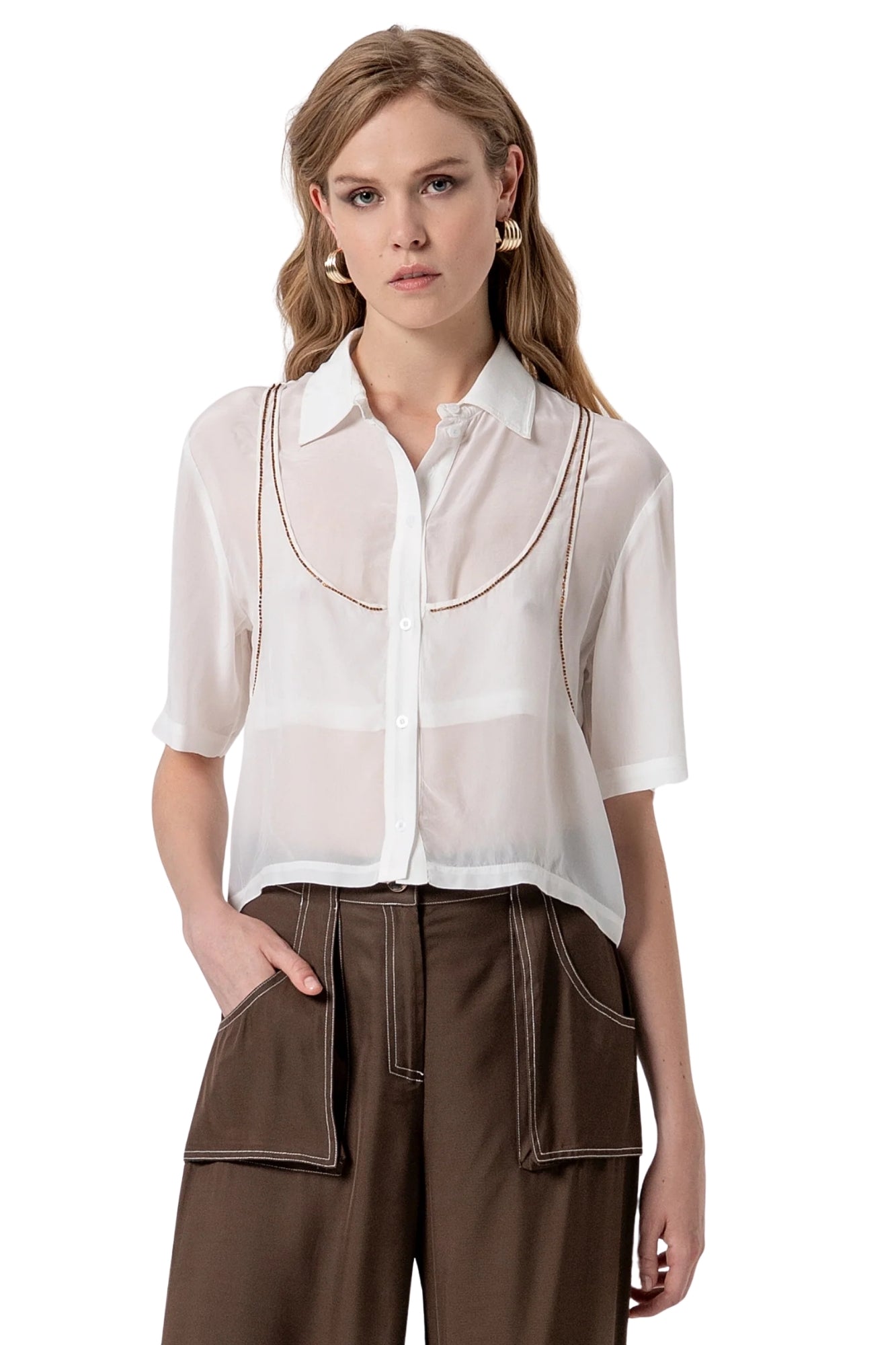 SLEEVELESS SHIRT CROPPED IN WHITE